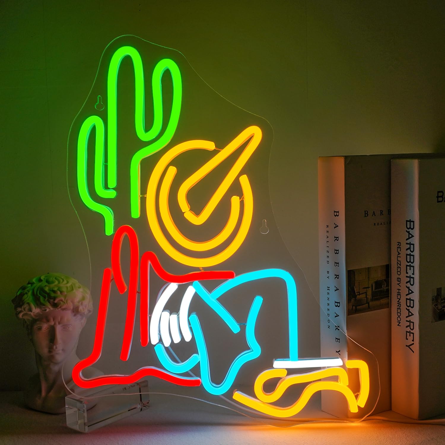 Cowboy Cactus Neon Sign Cowboy Hat Neon Signs for Wall Decor Western Wall Art USB Light Up Sign Dimmable LED Sign For Man Cave,B