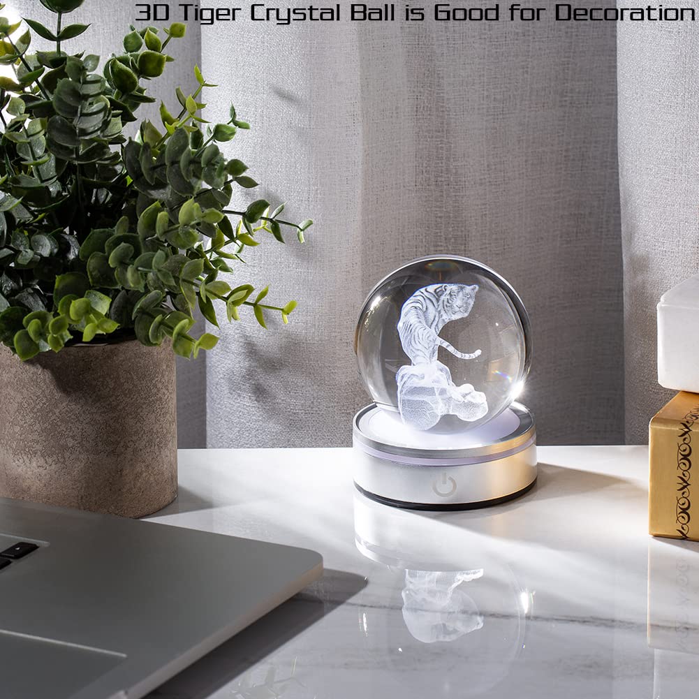 Ifolaina Tiger Gifts 3D Crystal Ball White Tiger Figurine Lamps Decorations Statue Present
