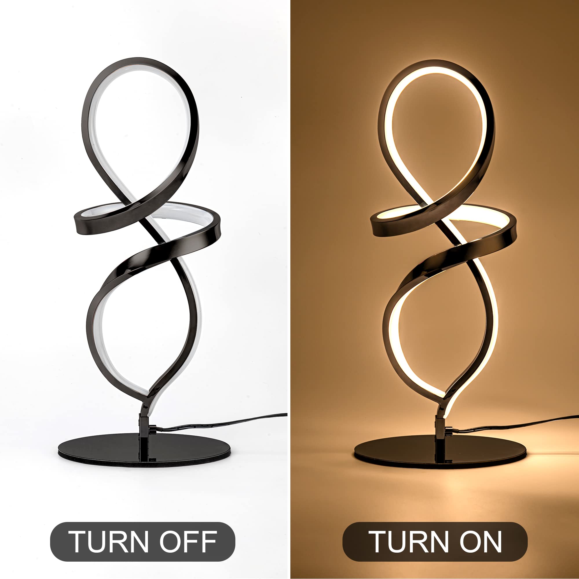 Mayful Modern LED Spiral Table Lamp, 12W, 3200K Warm White, Black Aluminum, Model 6606-1TB-A08