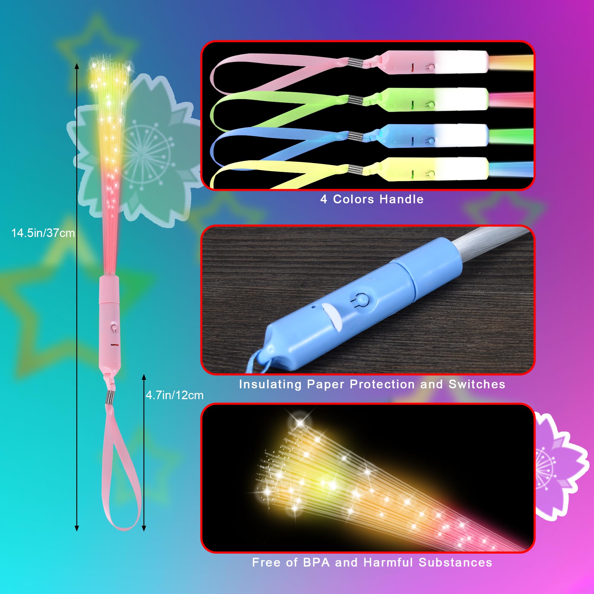 Jsronms 100 Pcs Fiber Optic Wand,Glow Fiber Optic Wands,Glow In The Dark Party,Glow Wands Led Light Up Party Favors For Wedding,