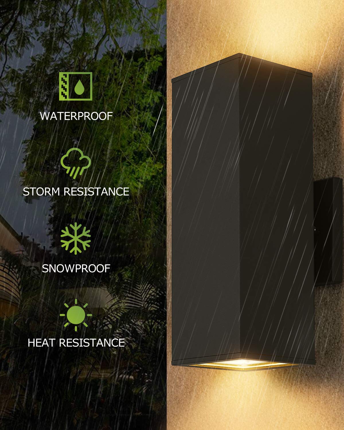 Harriet Modern Outdoor Wall Lights - Aluminum Waterproof Sconce, Up/Down Lighting, Black