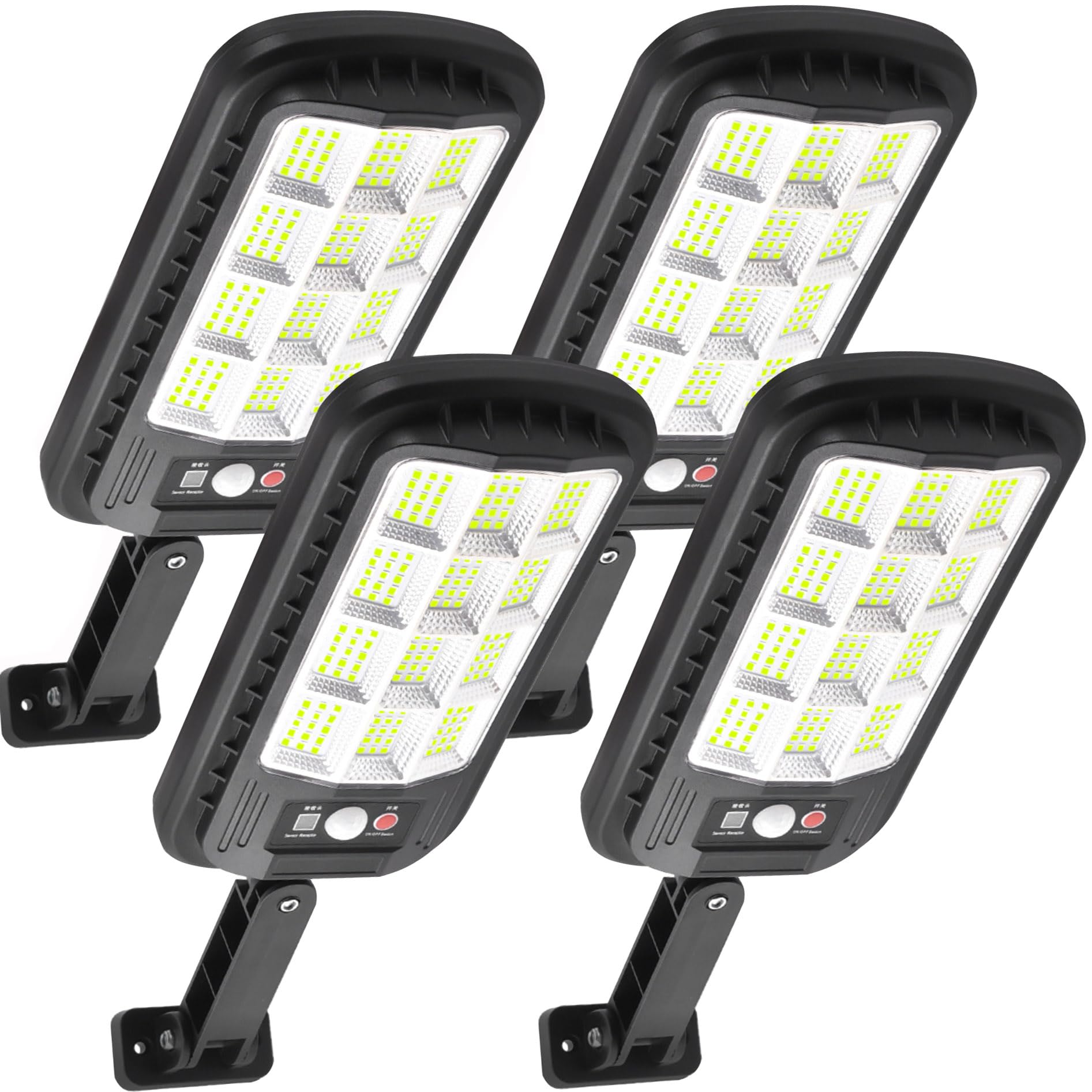 AITERMOND 4-Pack Solar Outdoor Lights, Motion Sensor, 180 LED, 6500K, IP66 Waterproof, Black, Model 2