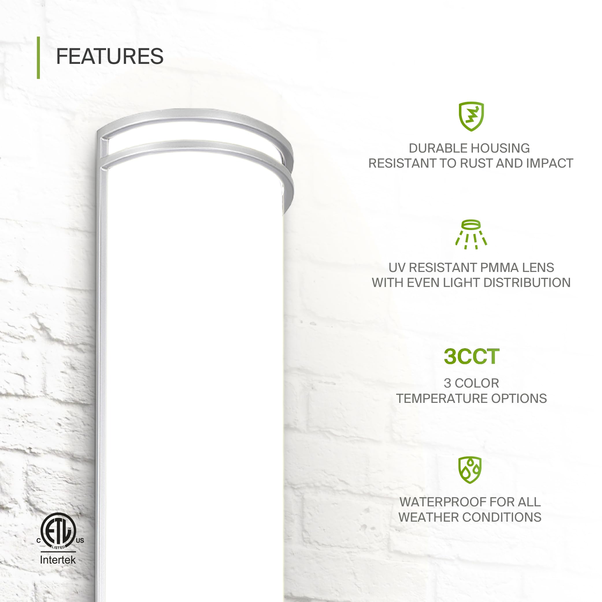 ASD 24 Inch LED Outdoor Wall Mount Light Fixture - Brushed Nickel - Dimmable - 25W 120-277V - 2 Pack - Model A-LWS21M24D