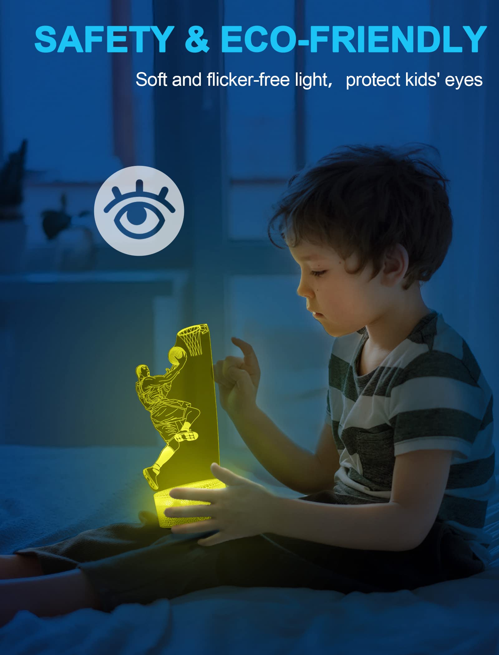 Nice Dream 3D Illusion Basketball Player Night Light, Multicolor, Remote Control, 16 Colors, Room Decor for Kids
