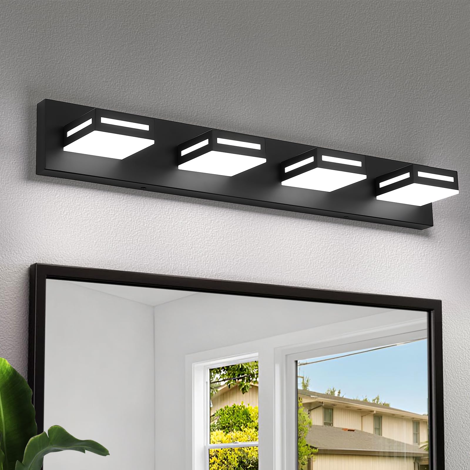 Donrao 30-Inch Modern Black LED Bathroom Vanity Light Fixture, 4-Light, Cool White 6000K, Model DY2409200003