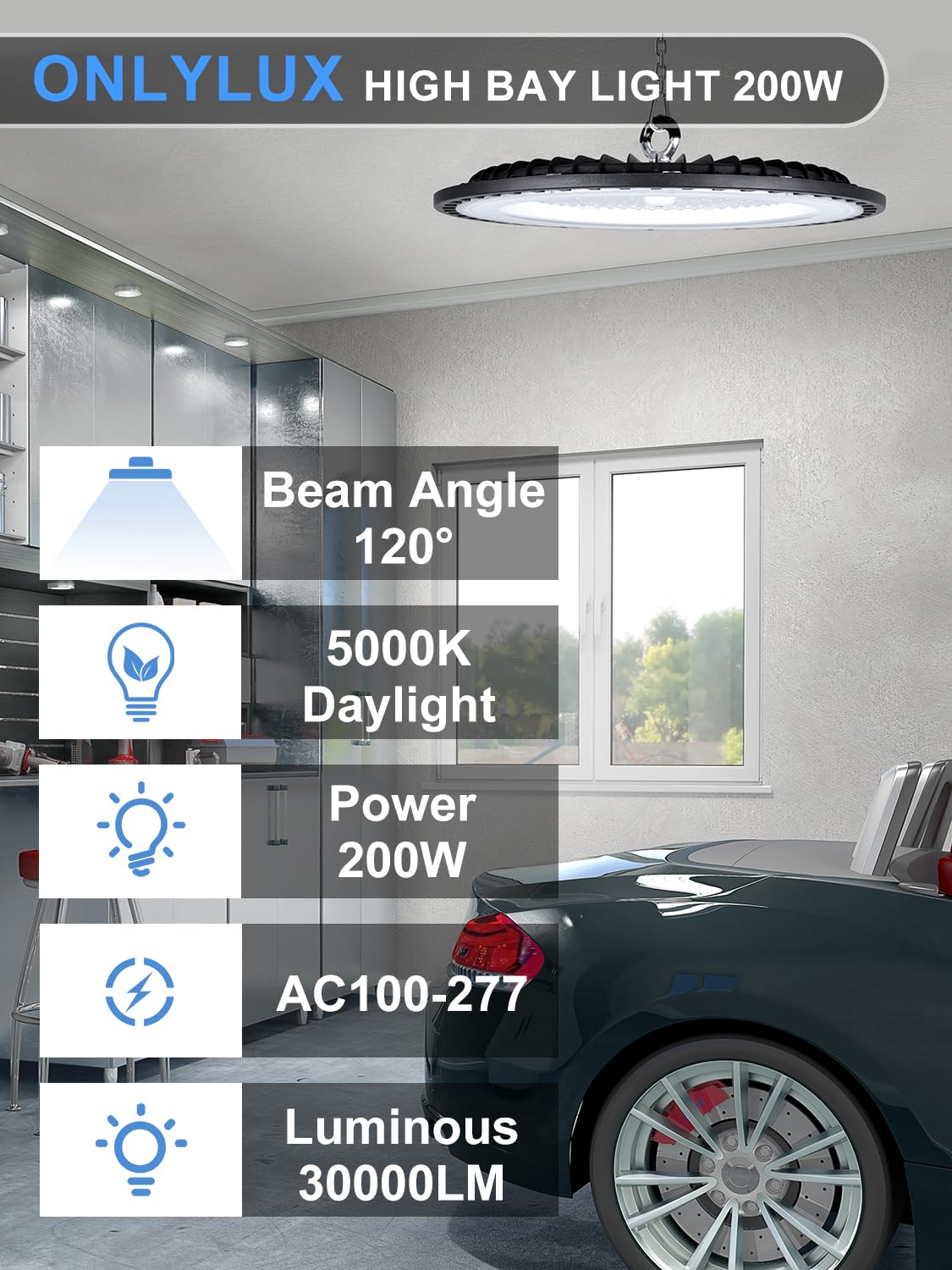 Onlylux Led High Bay Light 200W, Garage Lightsing, Led Shop Lights 5000K Daylight 30000Lm 6 Pack, Ufo Led Highbay Lights With Us