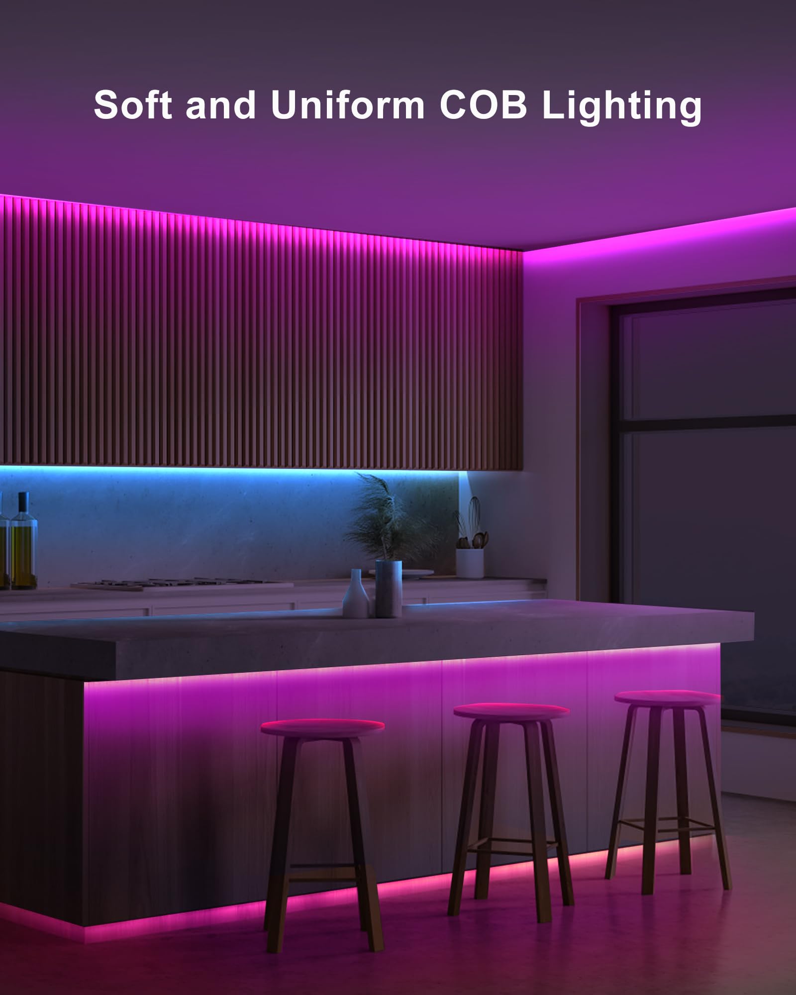 Tatazone 32.8ft Bluetooth RGB COB LED Strip Lights, Dimmable, Music Sync, Multicolor, Remote Control, LSSCOBH63020