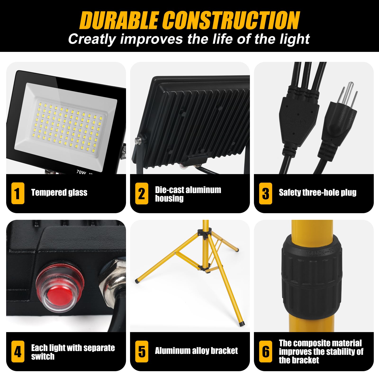 14000Lumen Led Work Lights With Stand - 2 Head Portable Work Light On Stand - Ip66 Waterproof Tripod Worklights For Outdoor Indoor Job Site Workshop Garage Construction Site Lighting