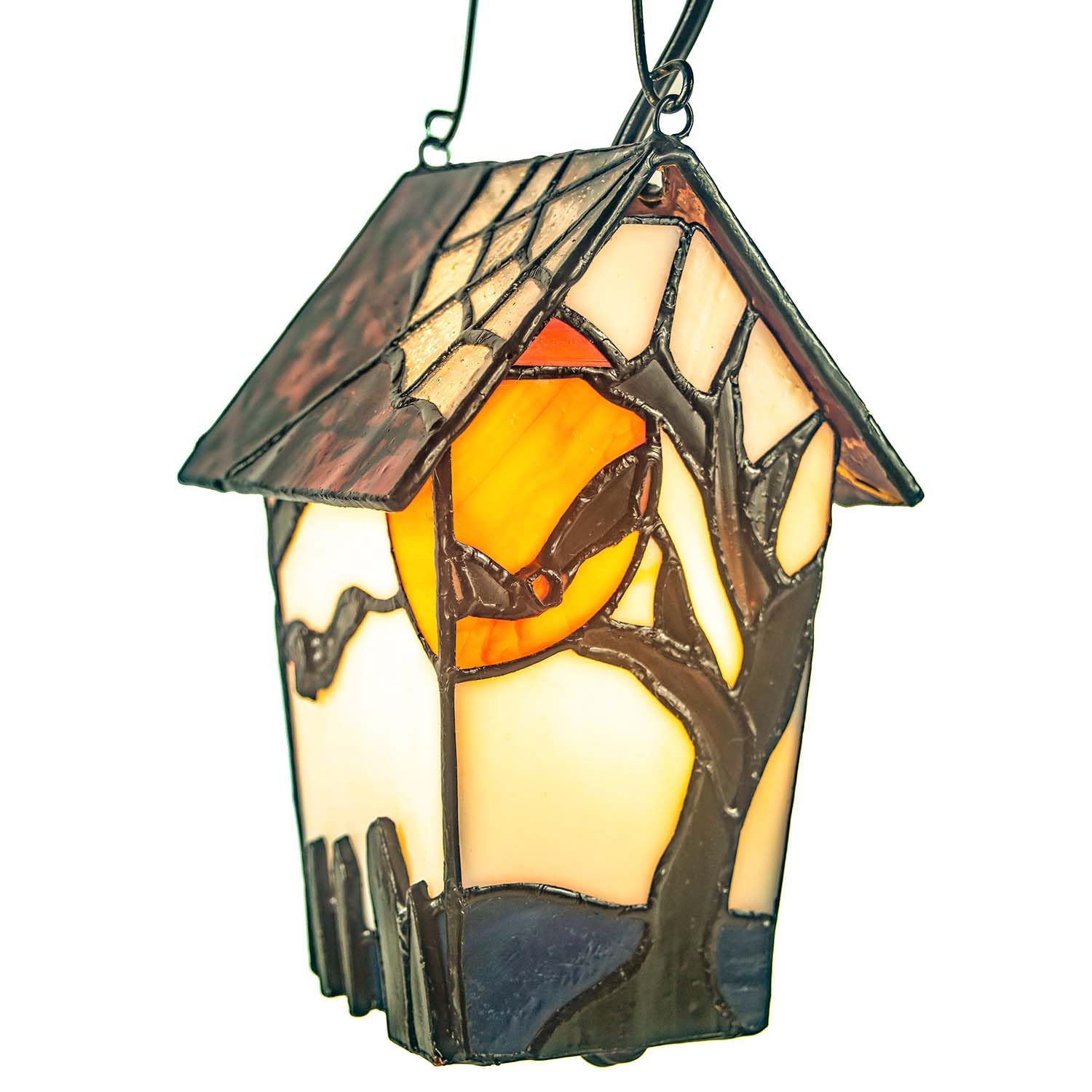 Bieye Tiffany Style Stained Glass Birdhouse Table Lamp, 21in High, Bat Nest, Model L30617, Halloween Decor