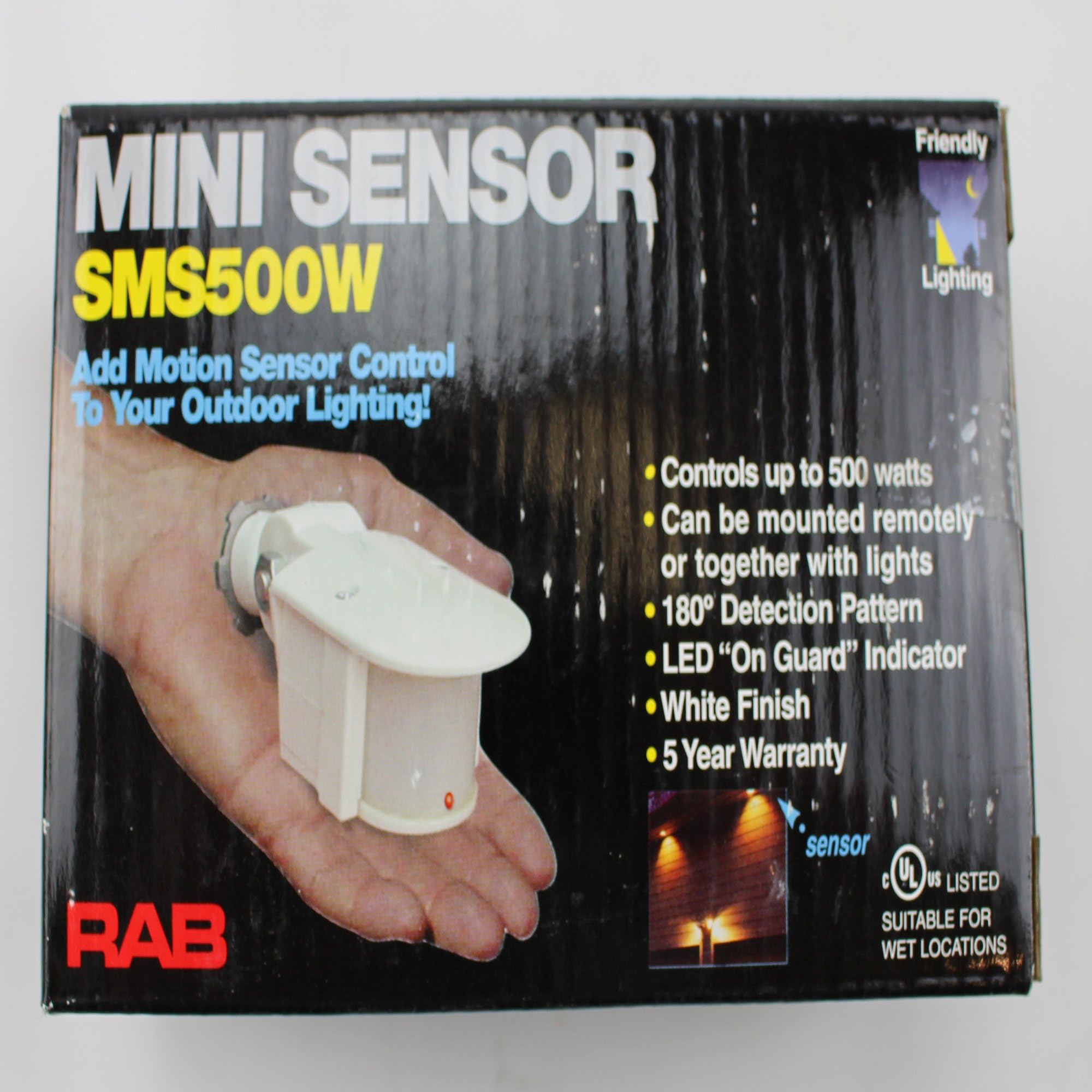 Rab Lighting Sms500W Mini Sensor, 180 Degrees Detection Pattern, 500W Power, 120V, White