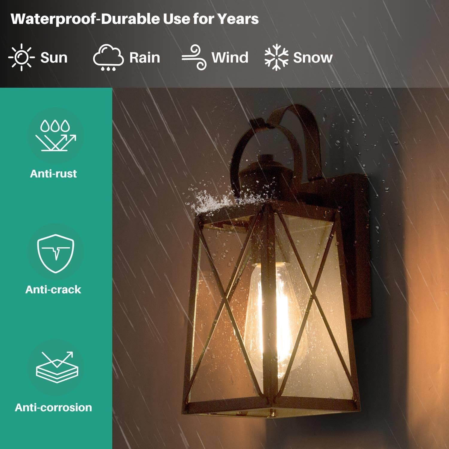 Gepow Outdoor Wall Lights, Waterproof Seeded Glass Sconces, Textured Rust For Entry & Patio