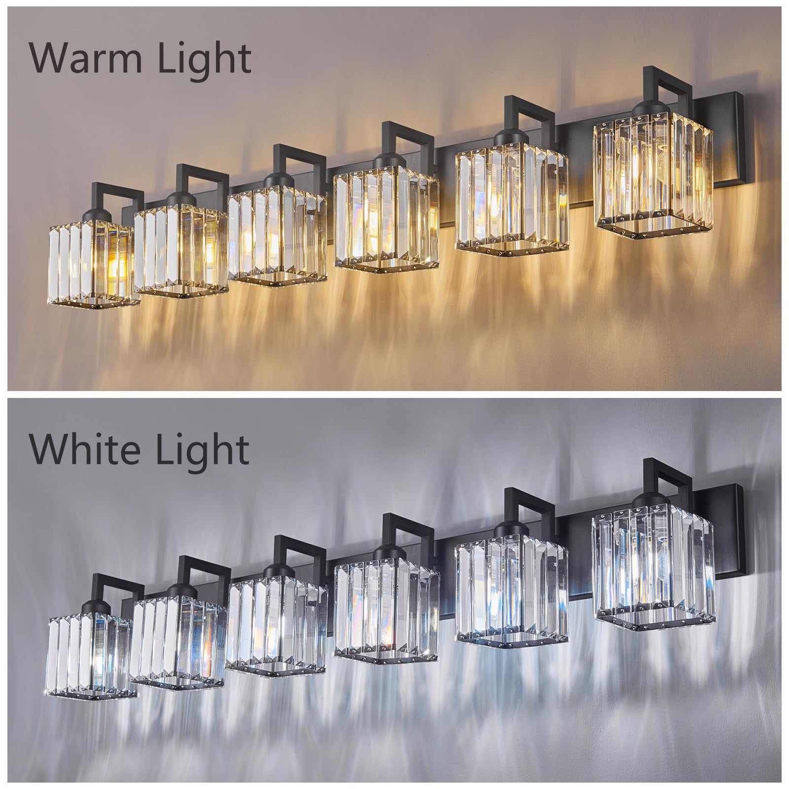 FDPBY Modern Crystal Bathroom Vanity Light 6-Light Black Metal JW-003