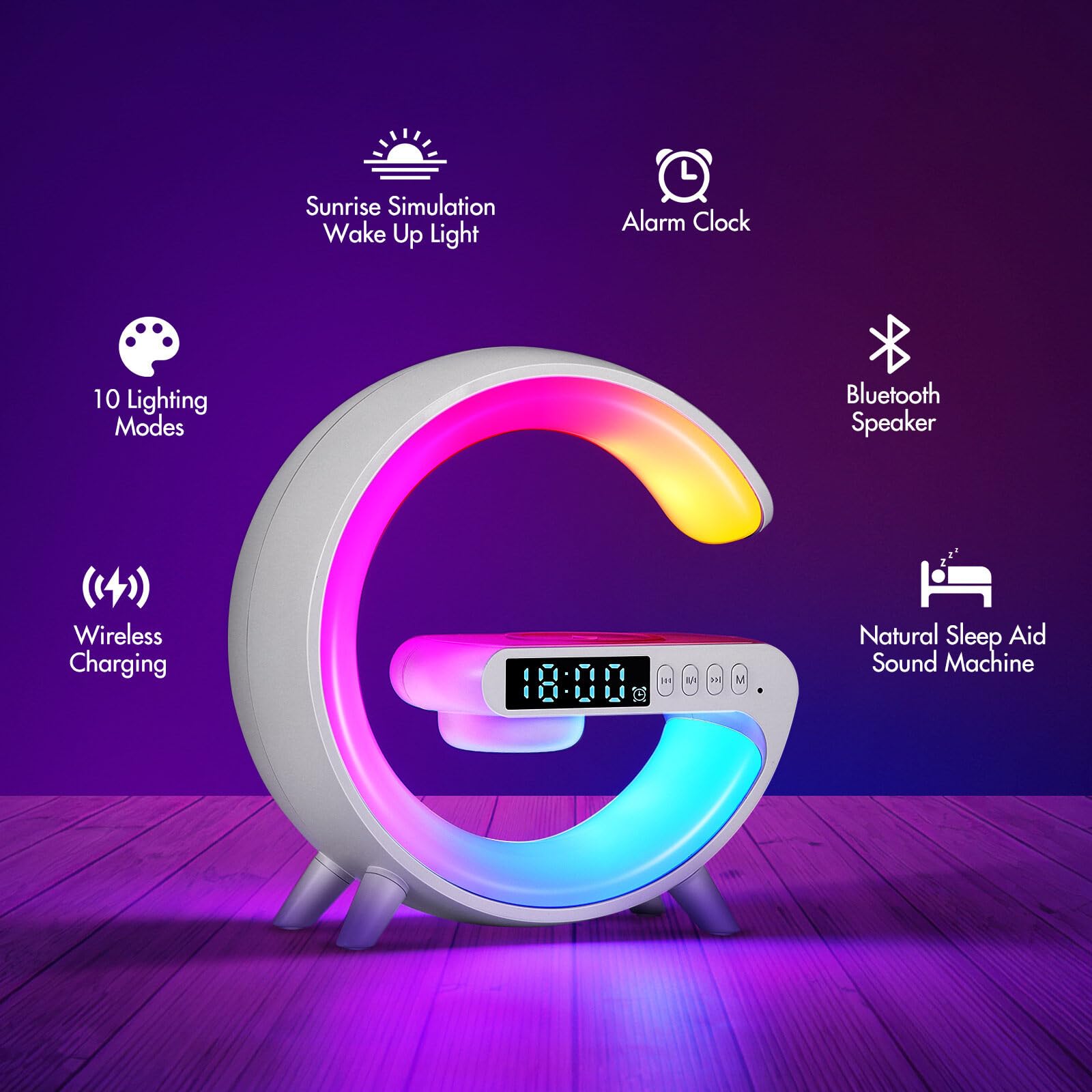 Blingbin Wireless Charger Atmosphere Lamp, Mini LED Table Lamp with Bluetooth Speaker, Dimmable Night Light, White-Mini, FBA-35CA-4399864