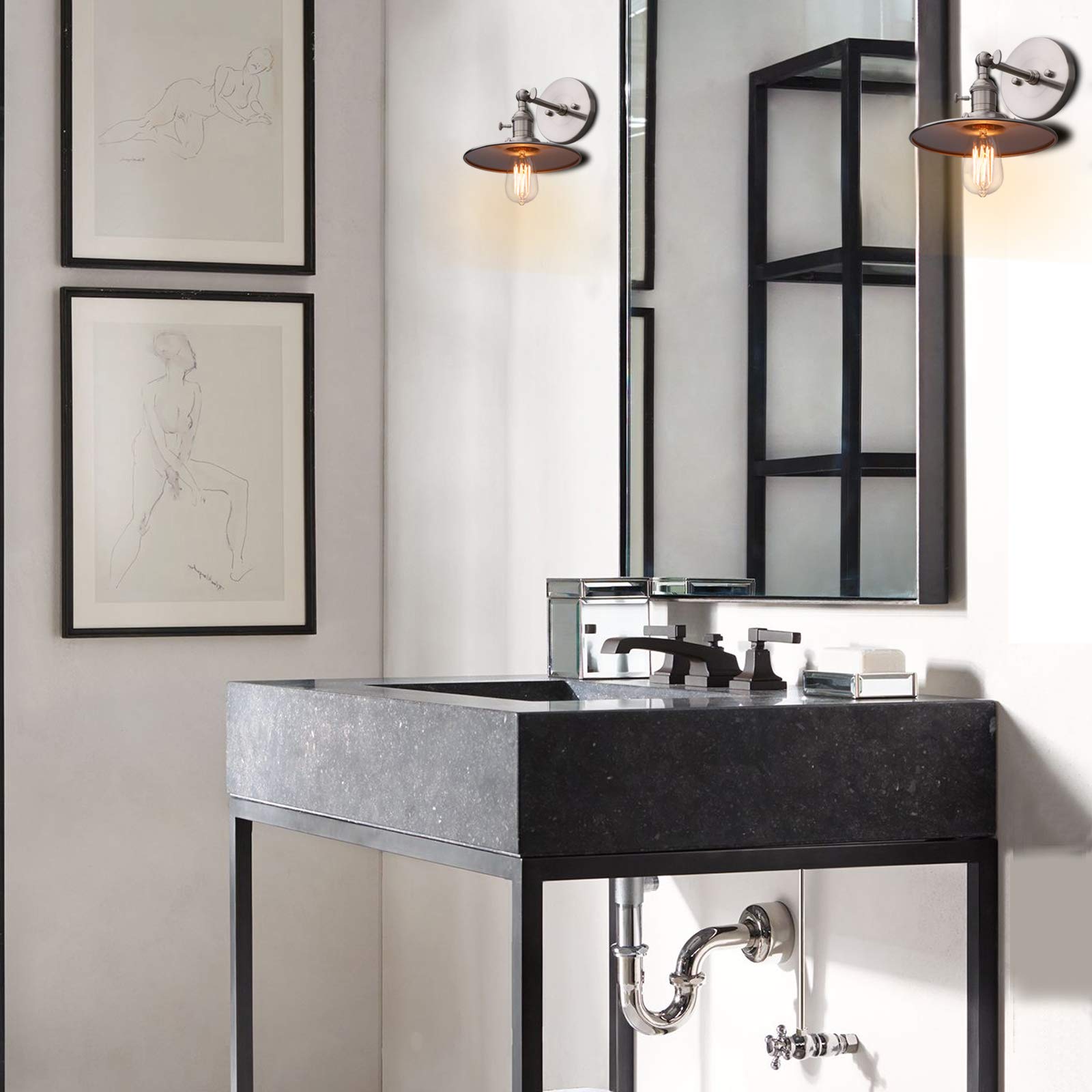 Phansthy Vintage Industrial Sconces Wall Lighting, 1-Light Wall Sconce With Switch And 7.9'' Metal Shade, 180 Degree Adjustable