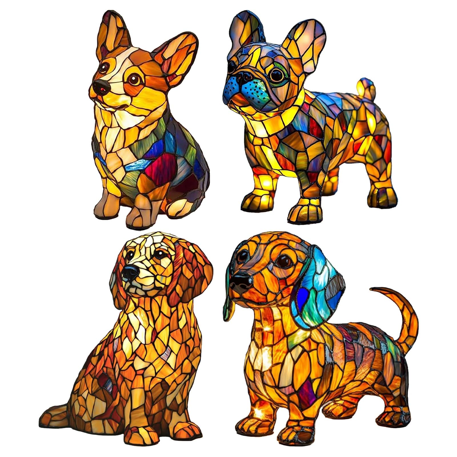 Lamps For Night Stands,Corgi Lamp And Pug Lamp,Dog Series Art Night Light,Cute Animal Themed Led Table Lantern,Stained Resin Pet