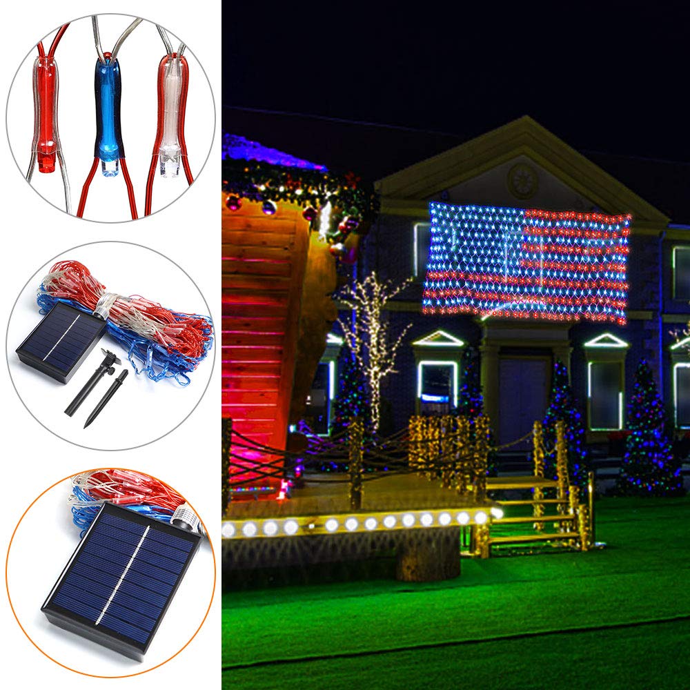 American Advanced Flag Lights, 420 Led Solar String Lights, Waterproof Led Flag Net Light Of The United States For Yard, Garden Decoration, Festival, Holiday, Party Decoration, Christmas Decorations