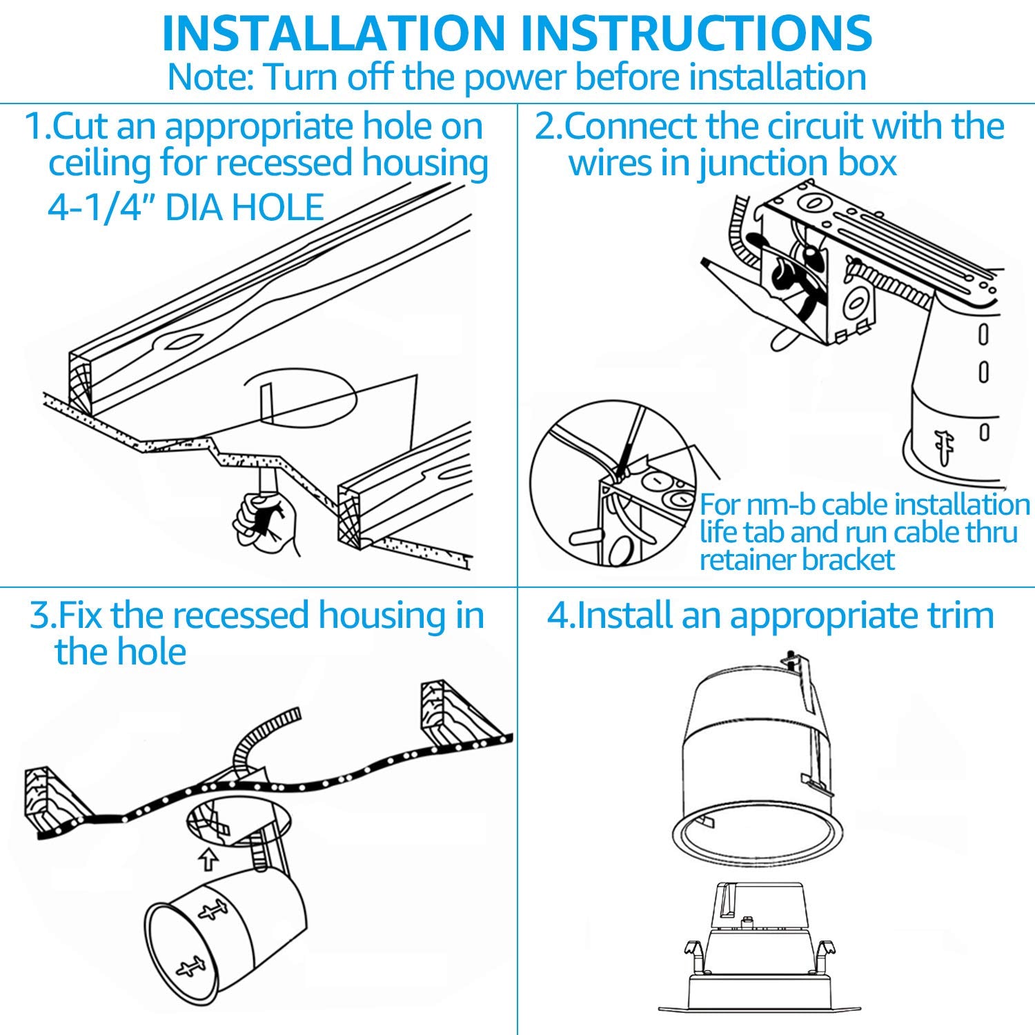 TORCHSTAR 4 Inch IC Air Tight Recessed Lighting Housing, UL Listed, Aluminum, Pack of 6, Model LNRH-4TP24-6P, TP24 Connector