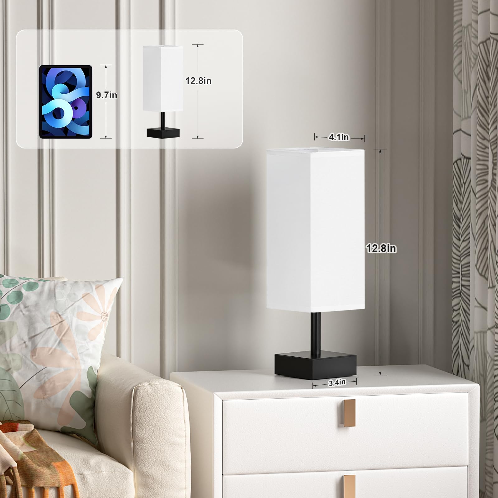 Aooshine White Small Table Lamp - Bedside Lamp For Bedroom, Minimalist Nightstand Lamp With Silver Base, Desk Lamp For Kids Room