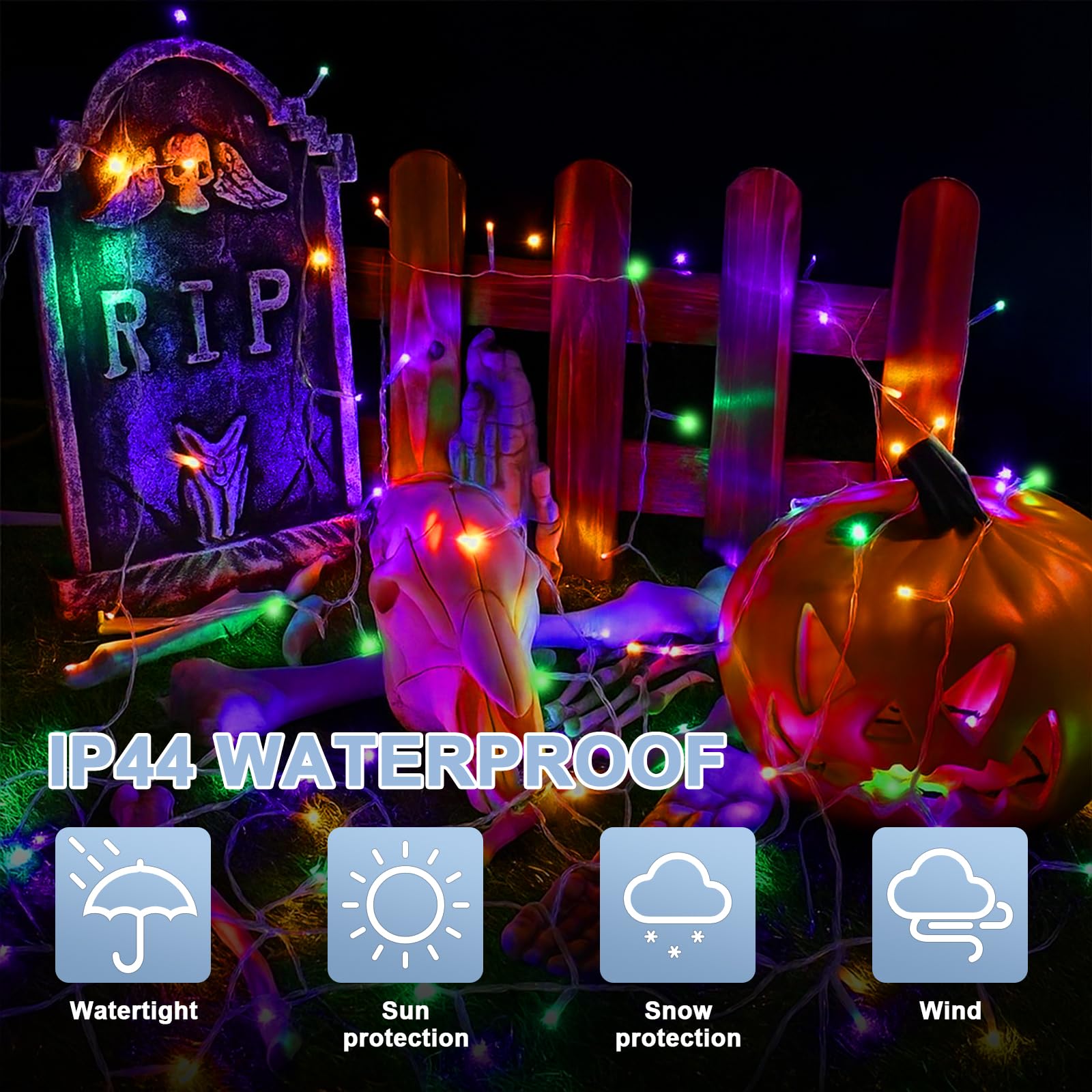 Lamphome 66Ft Halloween Decorative Mini Lights  200 Led Transparent Wire Fairy Starry String Lights Plug In  16 Lighting Modes For Halloween Outdoor Party Decoration (Orange/Purple/Green)