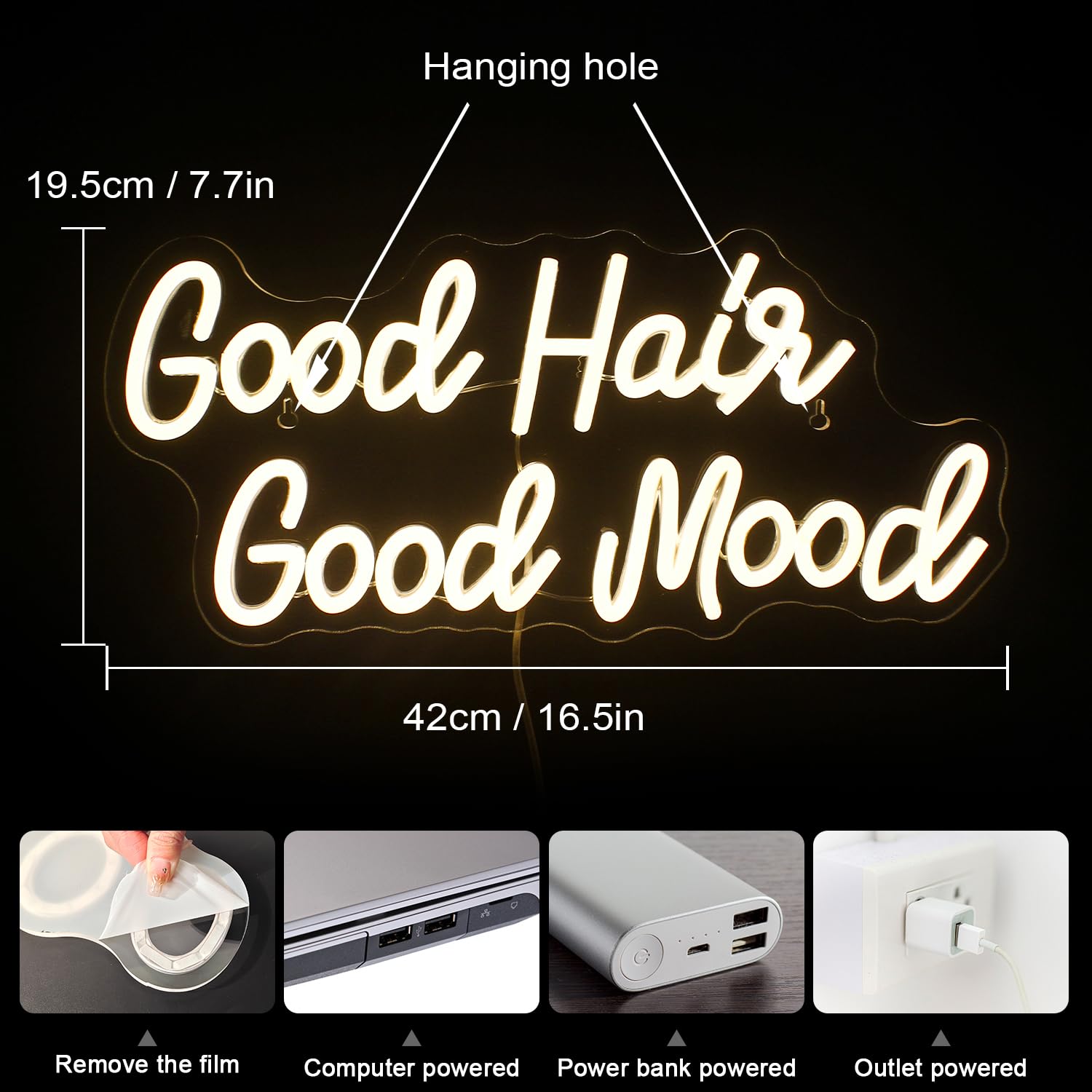 WX&YH Neon Sign - Good Hair Good Mood LED Light for Hair Salon Decor, Dimmable Acrylic Wall Art, Haircut Shop Sign