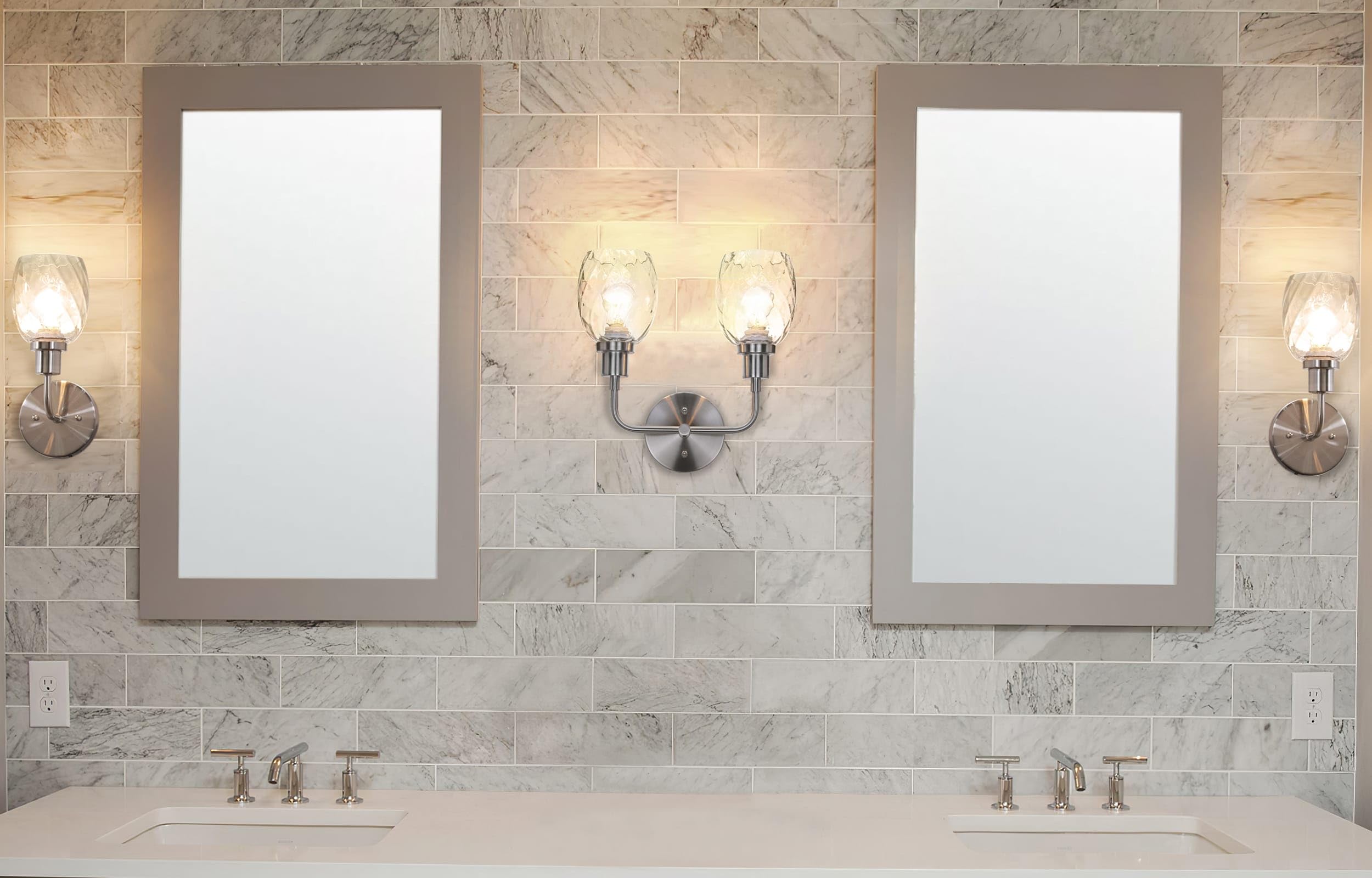 Xinbei Lighting Sconces Wall Lighting, 2 Light Bathroom Vanity Wall Light With Clear Glass, Brushed Nickle Finish Xb-W1210-2-Bn