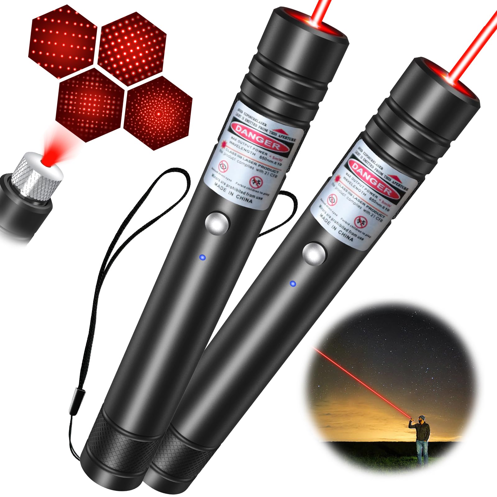 LETEAPII [2 Packs] Red Light Flashlight, Long Distance USB Rechargeable Tactical Beam with Star Cap Adjustable Effect for Outdoo