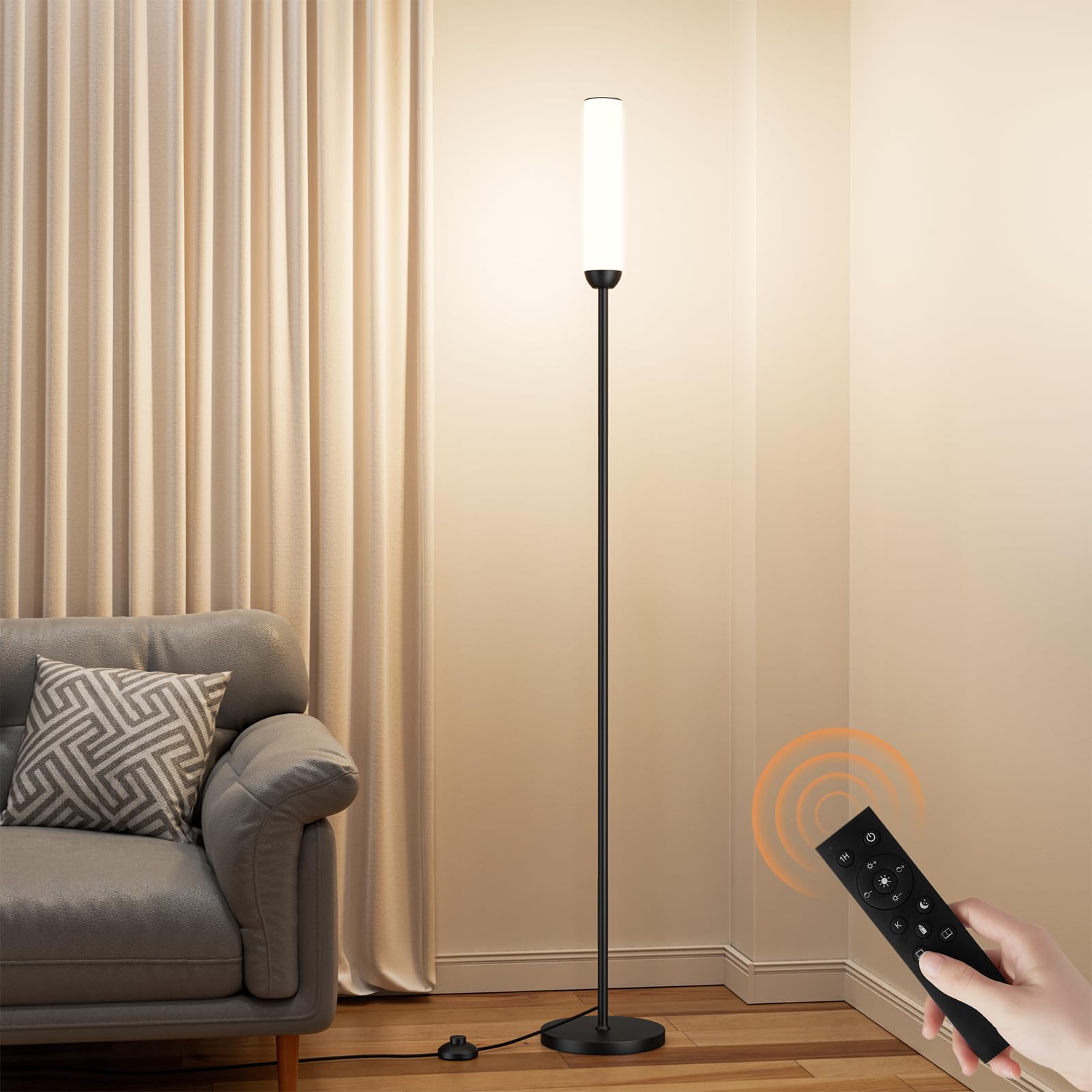 Ambimall LED Floor Lamp, 65in with Remote Control, 3000K-6500K Colors, 5%-100% Brightness, Black, Model RPT-ZGLED1