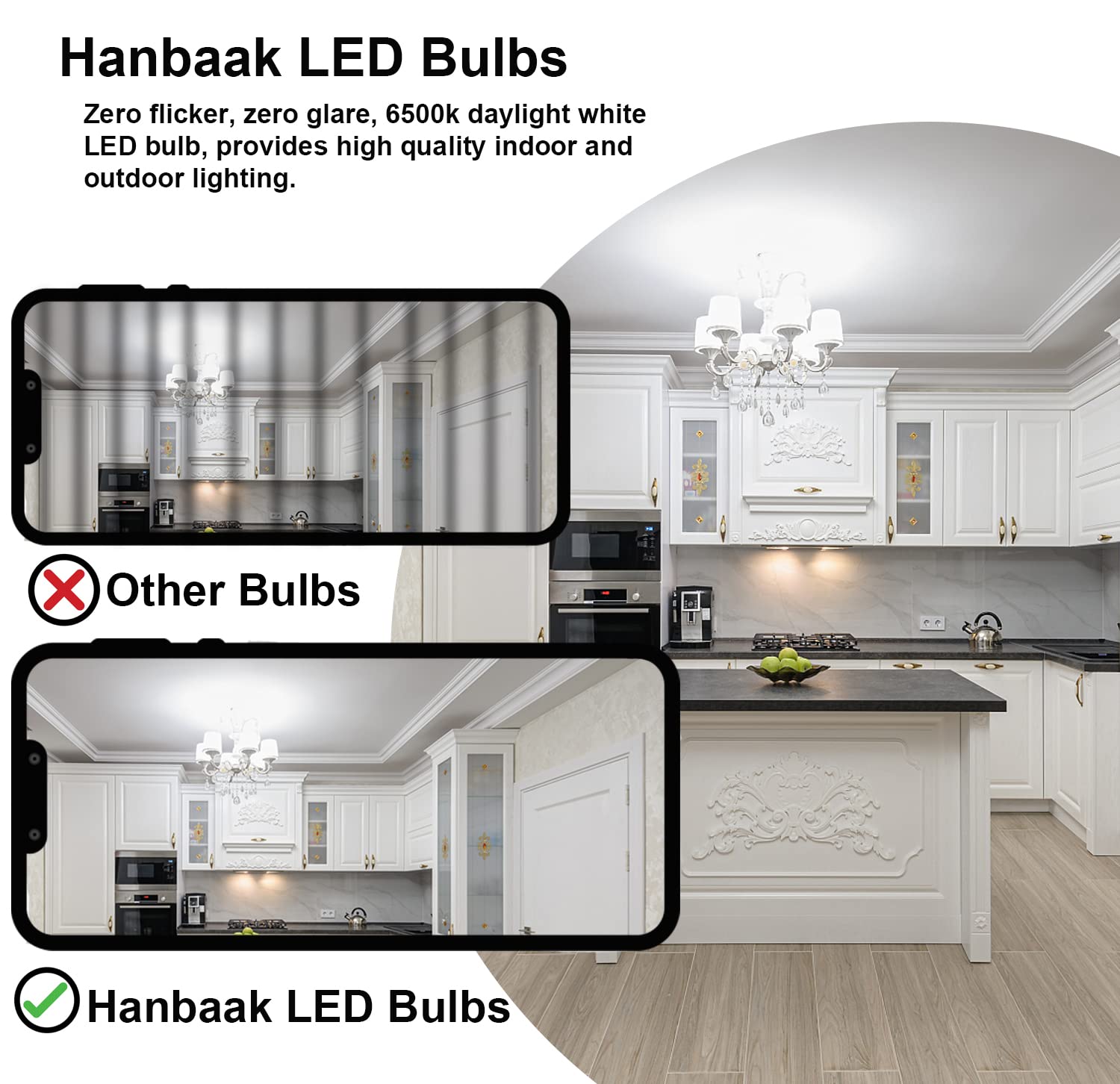 Hanbaak 100W Equivalent Light Bulb, 12W E26 Led Bulbs, Non-Dimmable, Daylight White 6500K 4-Pack