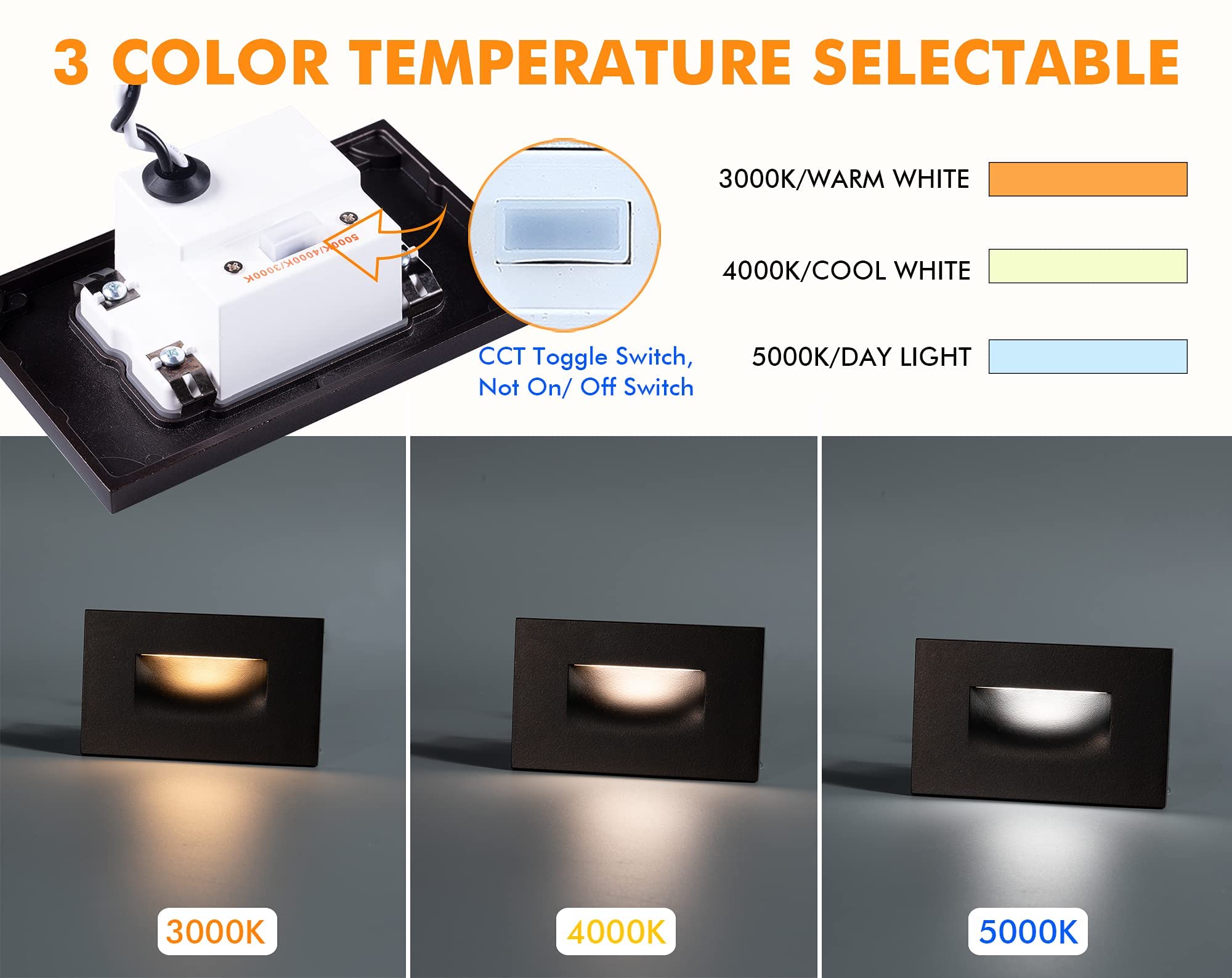 CLOUDY BAY 12V Low Voltage LED Step Light 6 Pack, 3000K/4000K/5000K, Oil Rubbed Bronze, Indoor/Outdoor, Wet Location