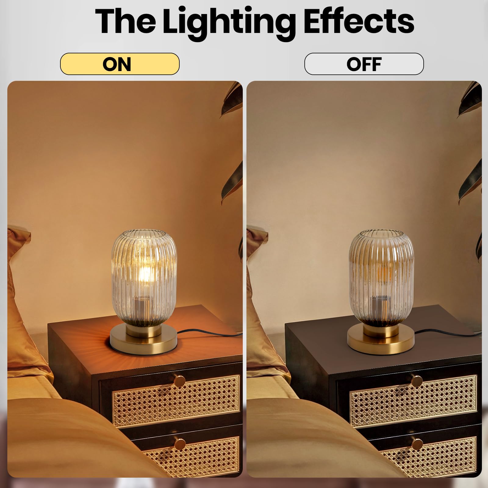 Meishideng Bedside Table Lamp Dimmable Mid Century Modern Lamp Glass Table Lamps Globe Gold Desk Lamp Nightstand Light With Ambe