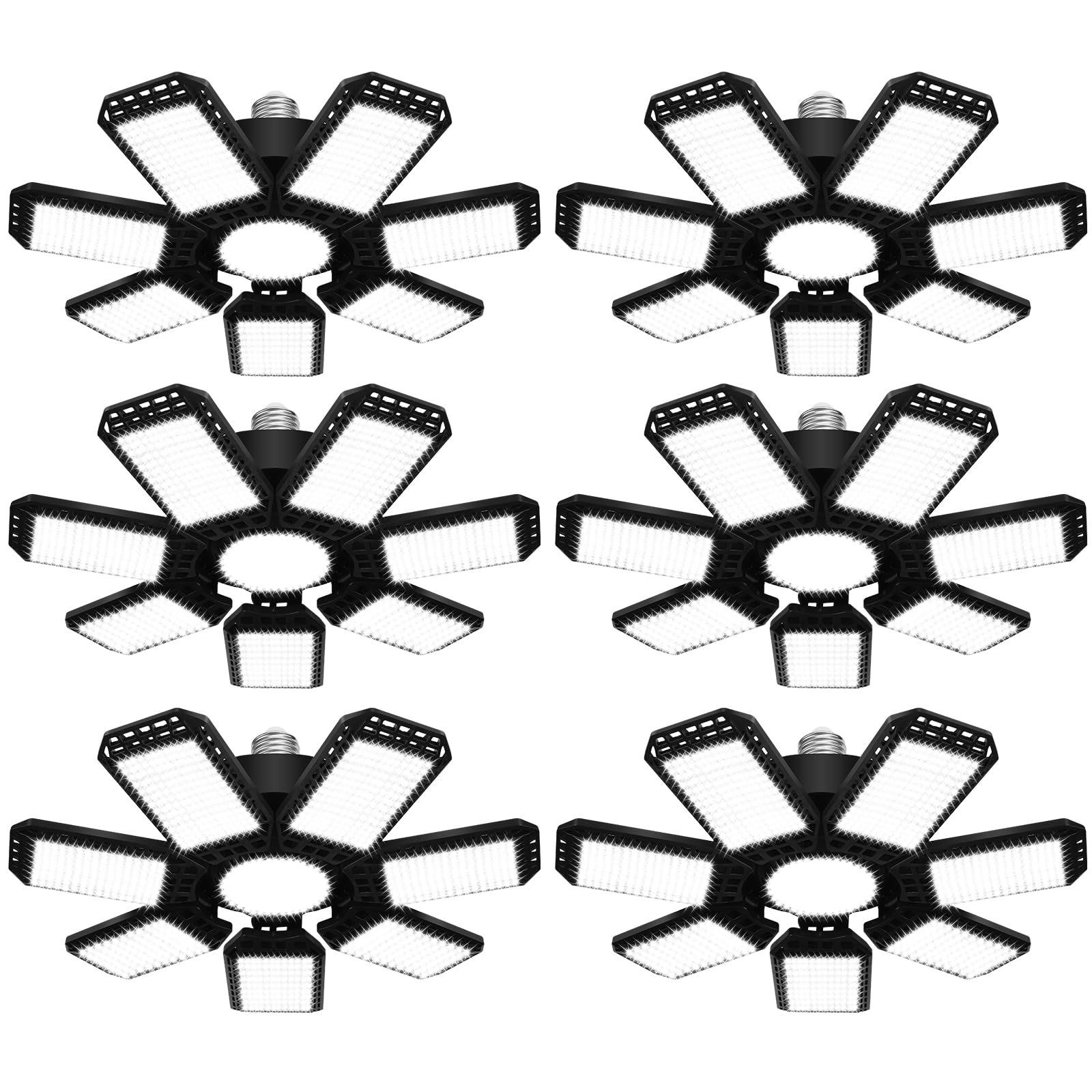 AUDLES 6 Pack LED Garage Light, 240W, 24000LM, 6500K, Deformable Panels, E26/E27 Socket, Cool White