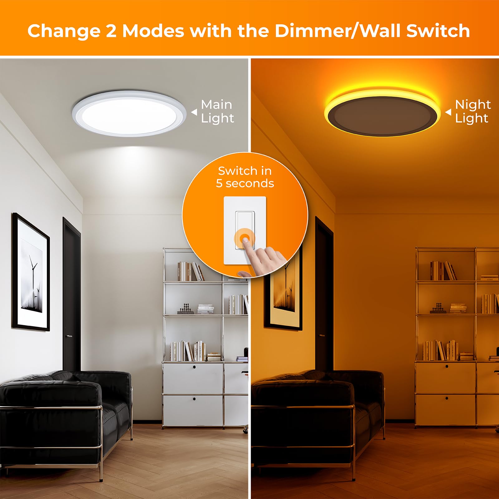 Blnan 13&quot; Dimmable Led Flush Mount Ceiling Light, 2000K Night Light, Selectable 3000K
