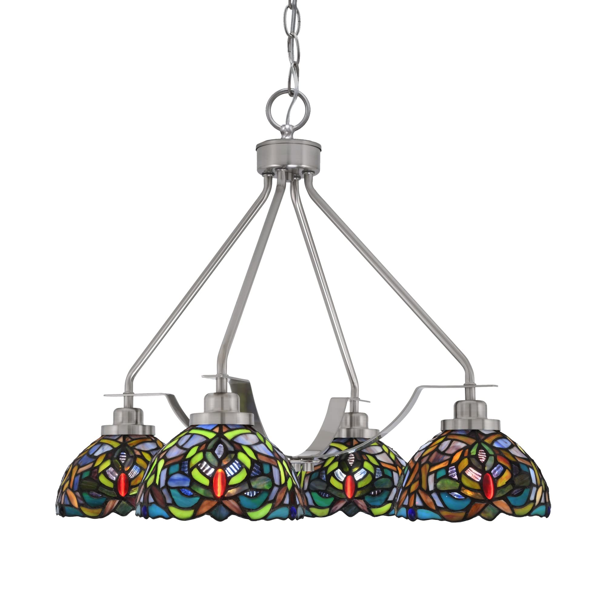 Toltec Lighting Odyssey Downlight, 4 Light, Chandelier In Brushed Nickel Finish With 7" Kaleidoscope Art Glass