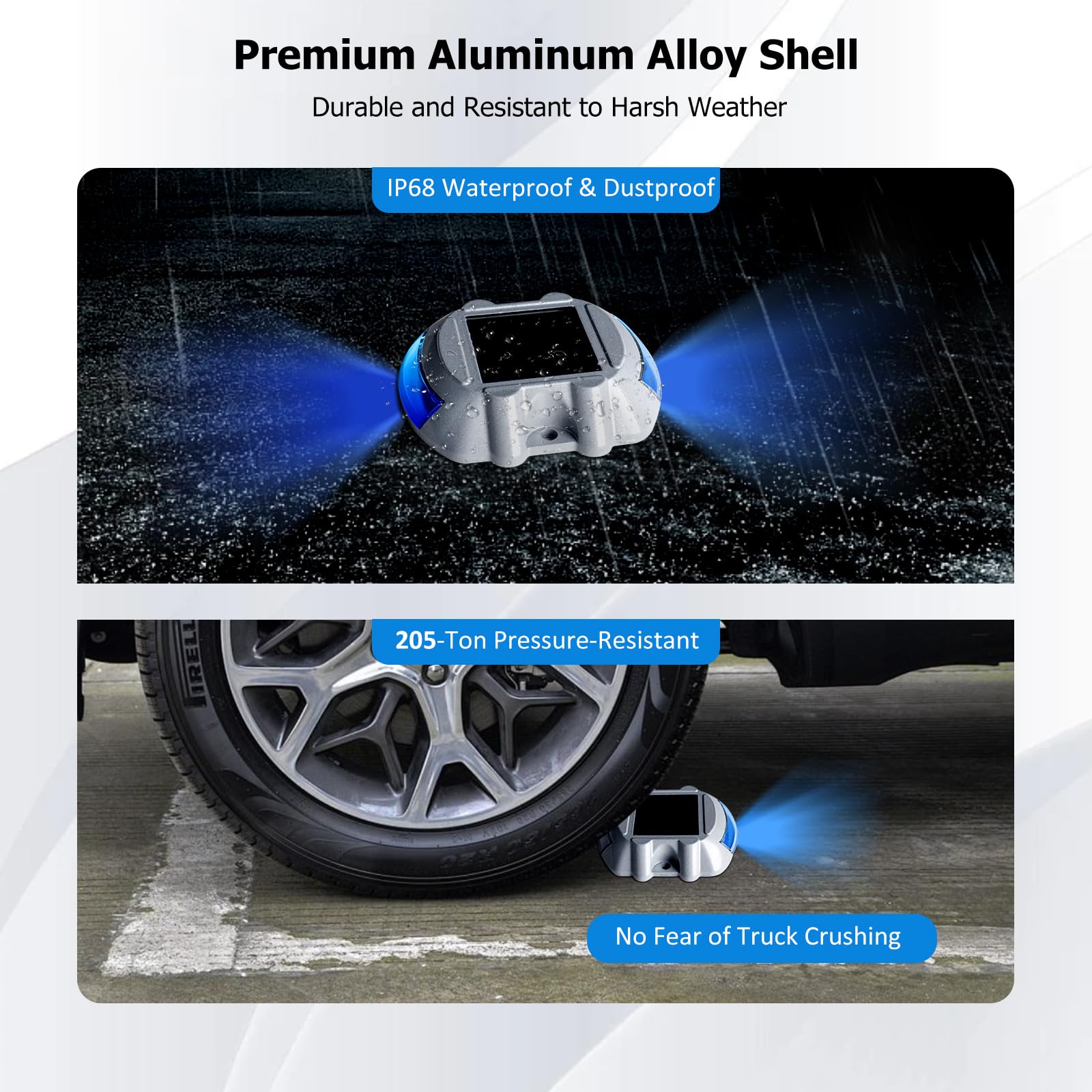 Jiguoor Solar Deck Lights Led Driveway Lights Solar Powered Dock Light Outdoor Ip68 Waterproof Road Markers For Step Sidewalk Stair Boat Garden Ground Pathway Yard (Blue, 1 Pack)