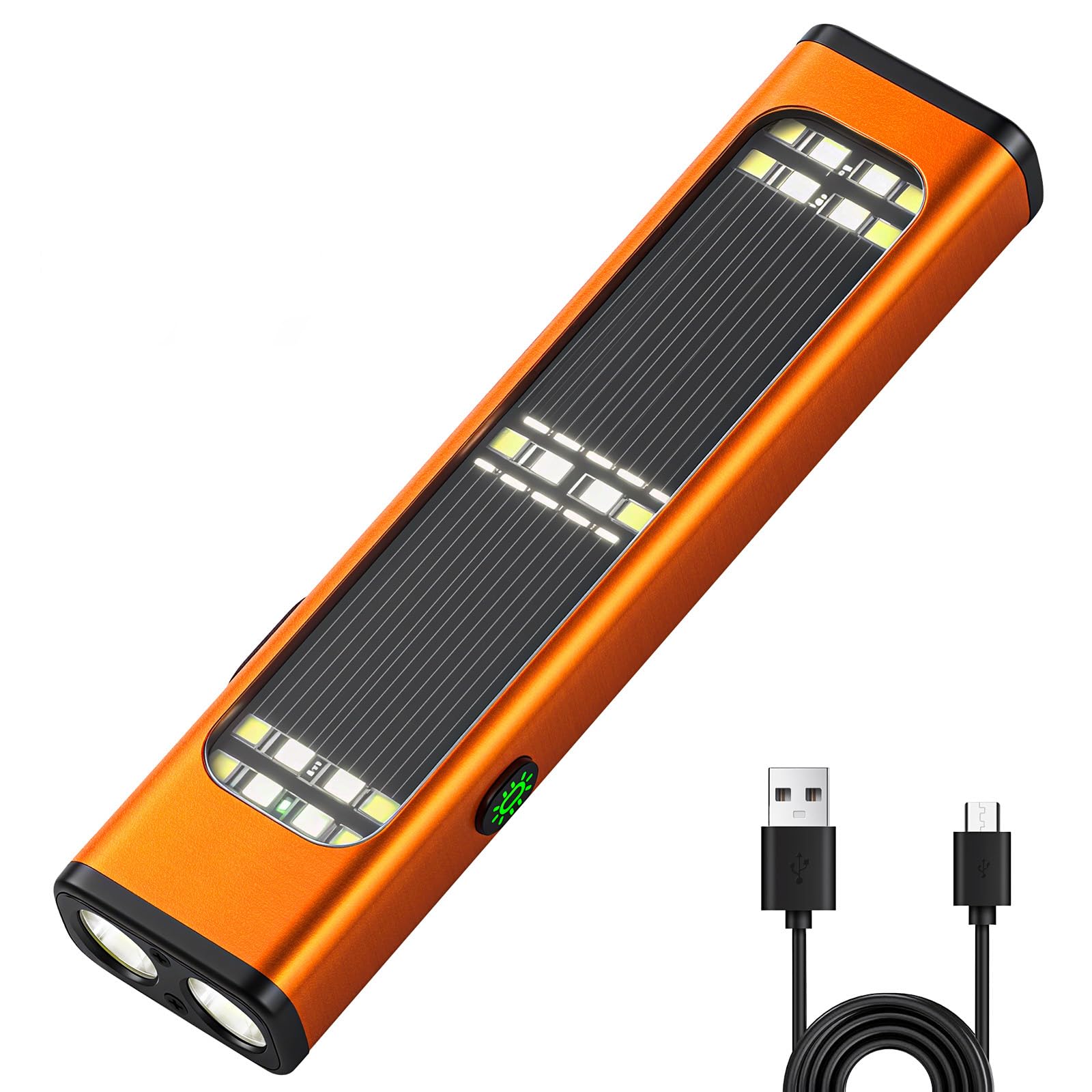 Ciwuzxs Solar/Rechargeable Flat Flashlights  900 Lumens EDC Tactical Flashlight  Multi Function LED Small Flashlight  7 Modes IP65 Waterproof for Home  Camping and Emergency Use (Orange)