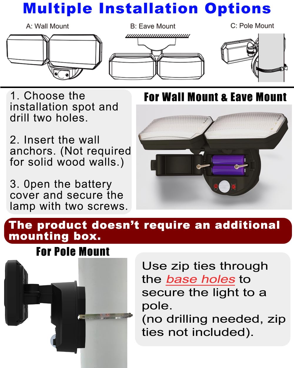 Owleye 2500Lm Led Solar Flood Lights Outdoor With Motion, Ip65 Waterproof Security Light With 2 Adjustable Head, 3600Mah 3.2V Ba