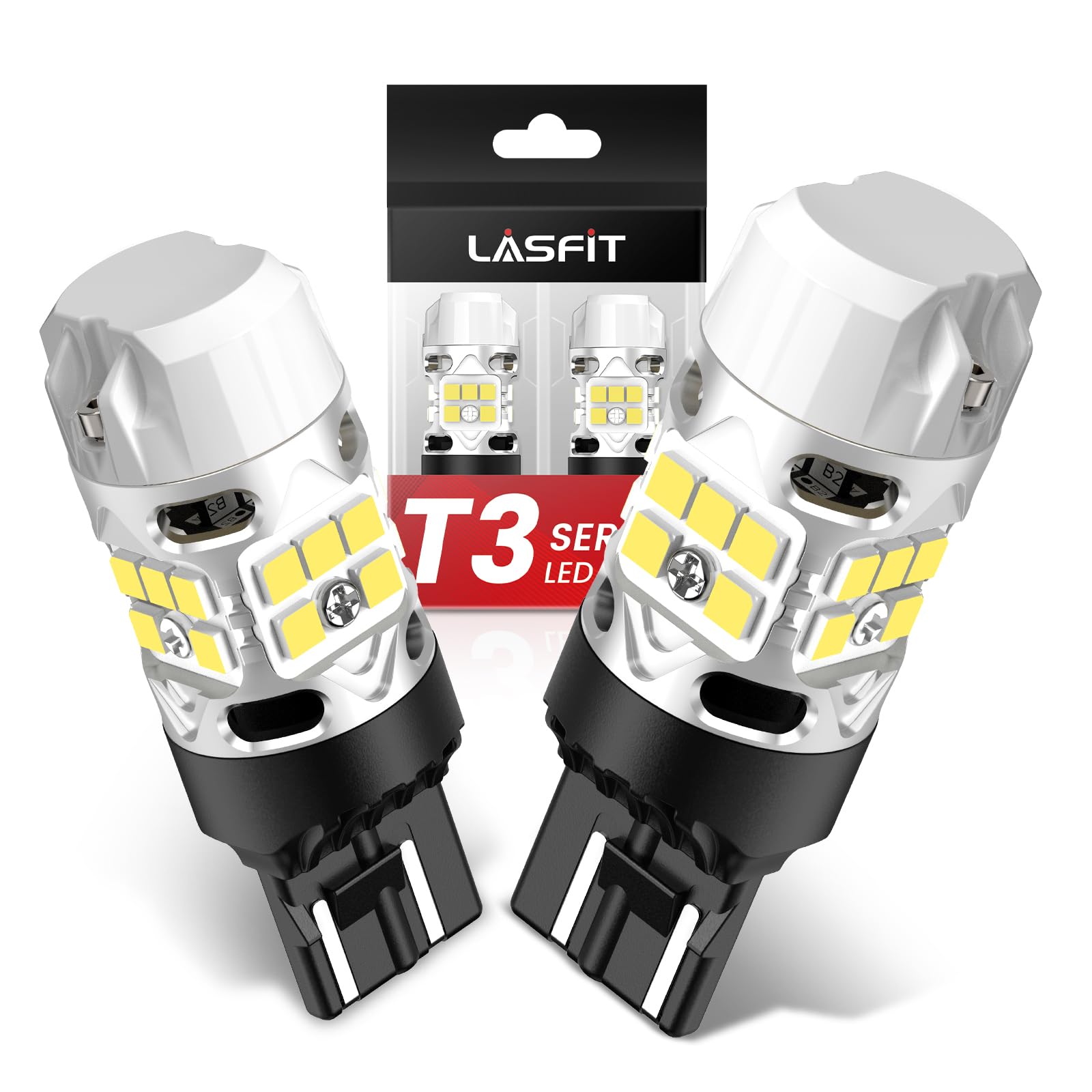 LASFIT T3 LED Bulb 7443 7440 Canbus Ready White Aluminum for Backup Parking Daytime Running Light (2pcs)