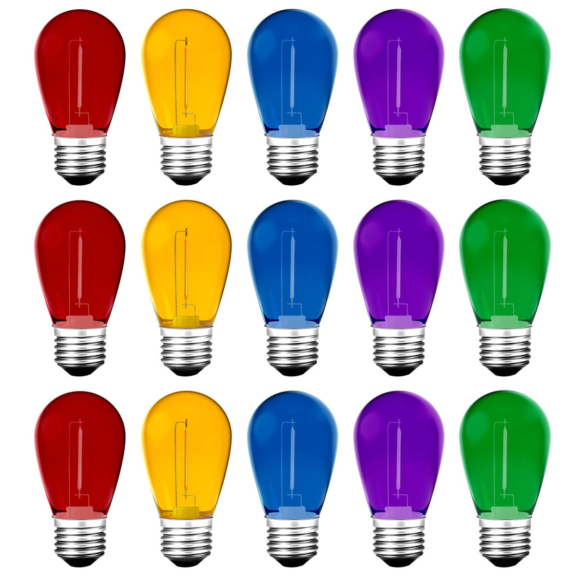 Meconard 15Pack S14 Colored Led String Light Bulbs,1 Watt Plastic Shatterproof Waterproof Outdoor Indoor Replacement Bulbs For H