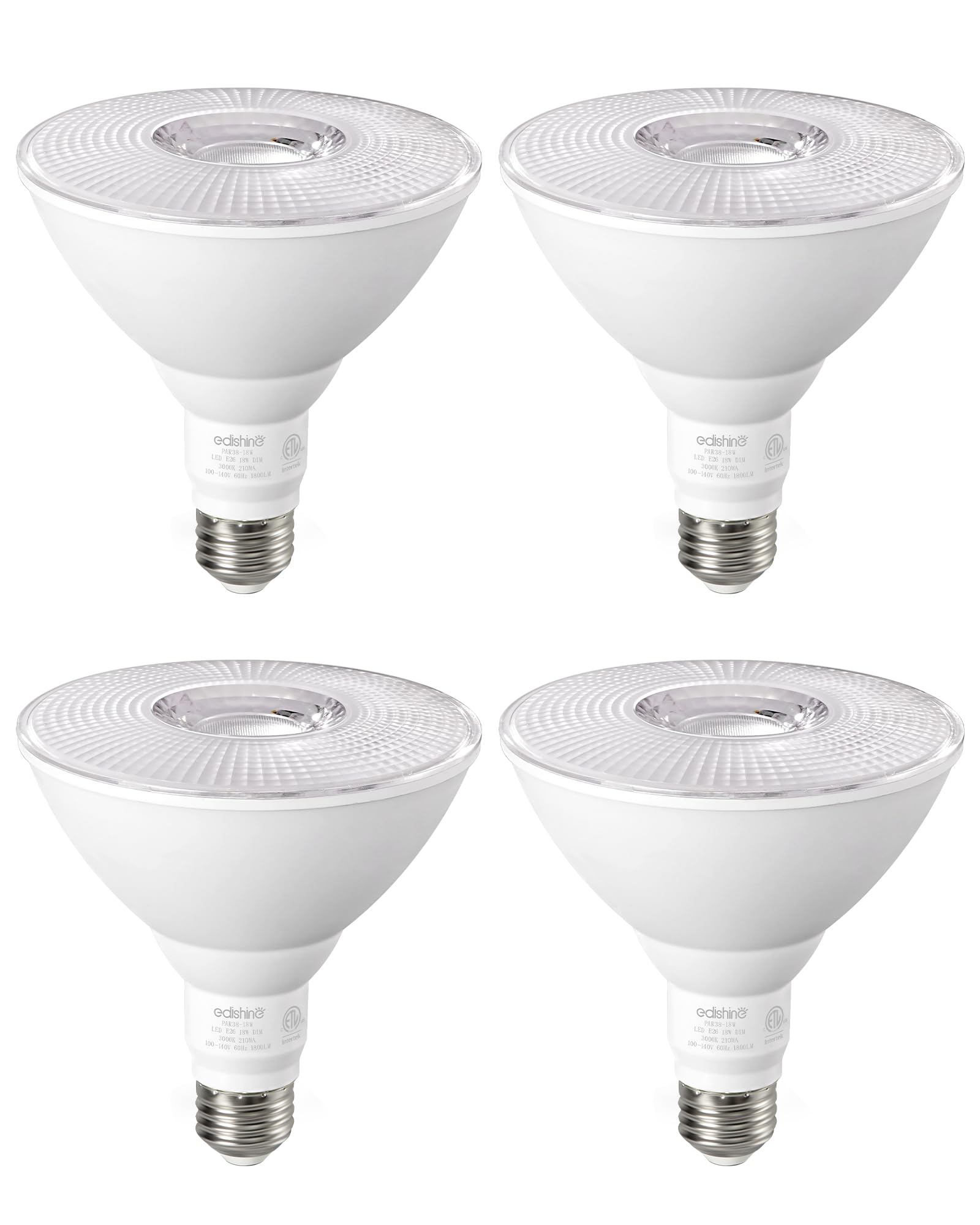 EDISHINE PAR38 LED Flood Light Bulbs, 18W (120W Equivalent), Dimmable, Orange, E26 Base, ETL Listed, 4 Pack
