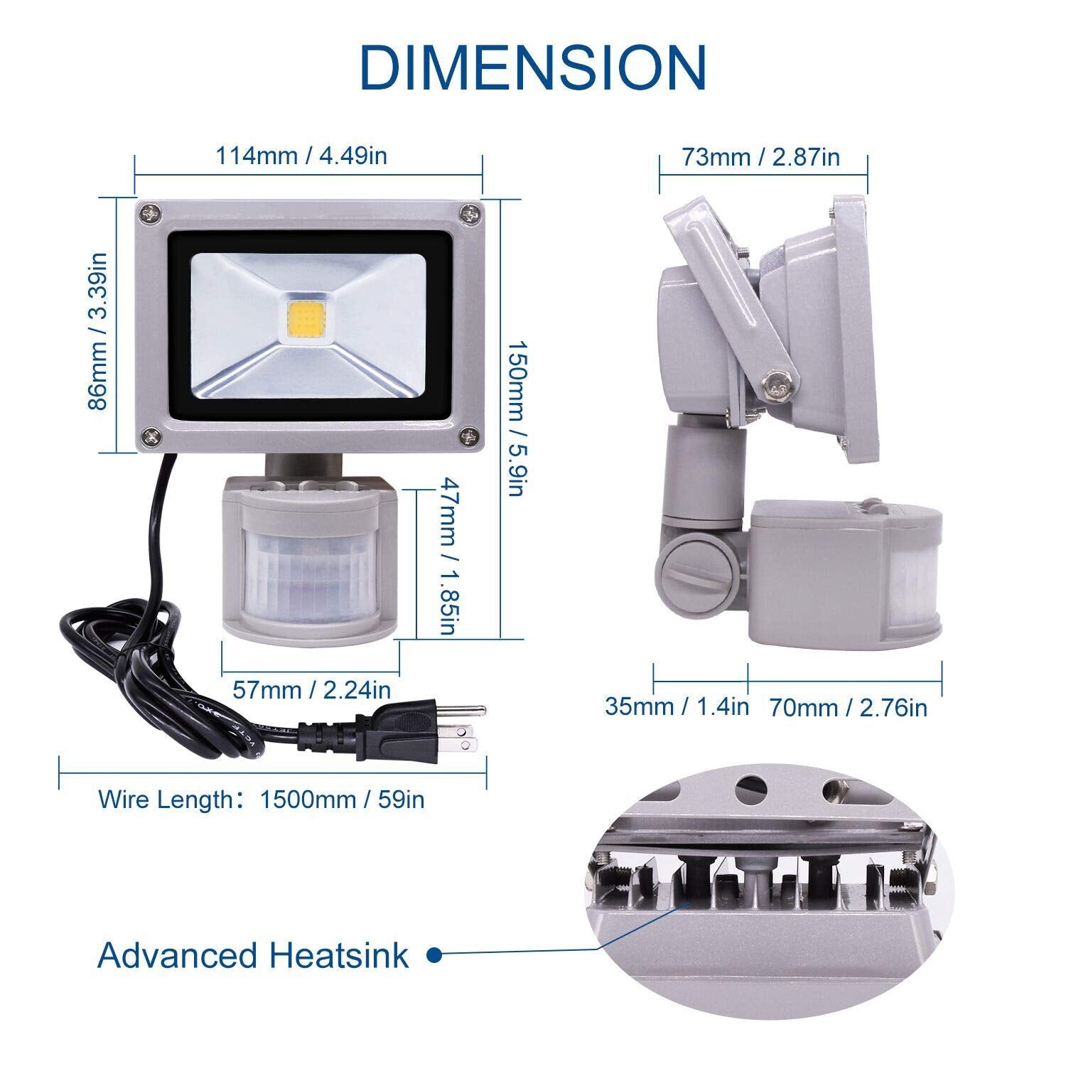Z Motion Sensor Flood Light, 10W LED Spotlight, IP65 Waterproof, 3200K Warm White, Model Z10wganying-NG-touguangdeng-hui