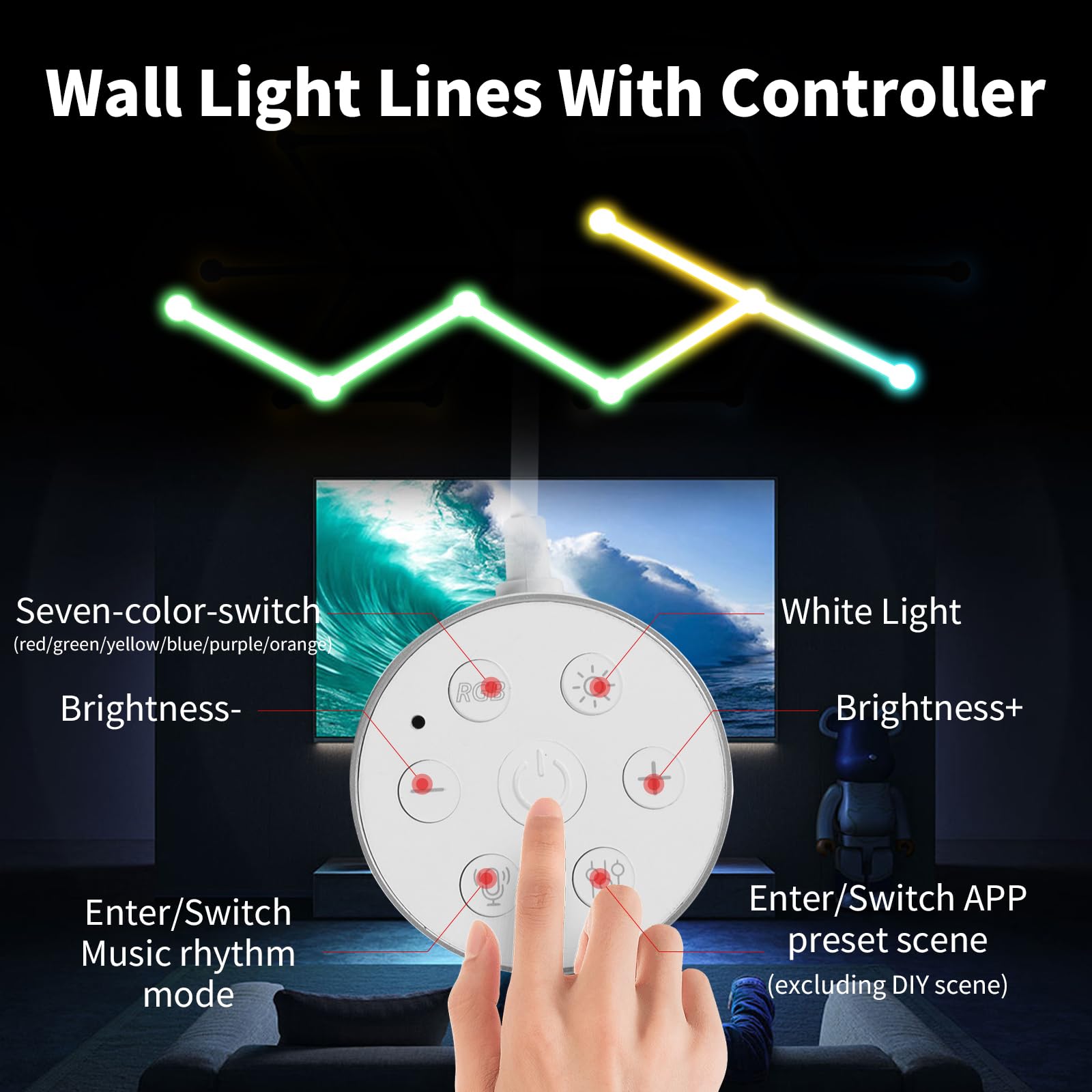 Kobaiban Smart Wall Light Lines, Wifi Rgb Led Light Bars, 16M+ Color Dimmable Music Sync Diy Home Decor Light Bars For Gaming Pa