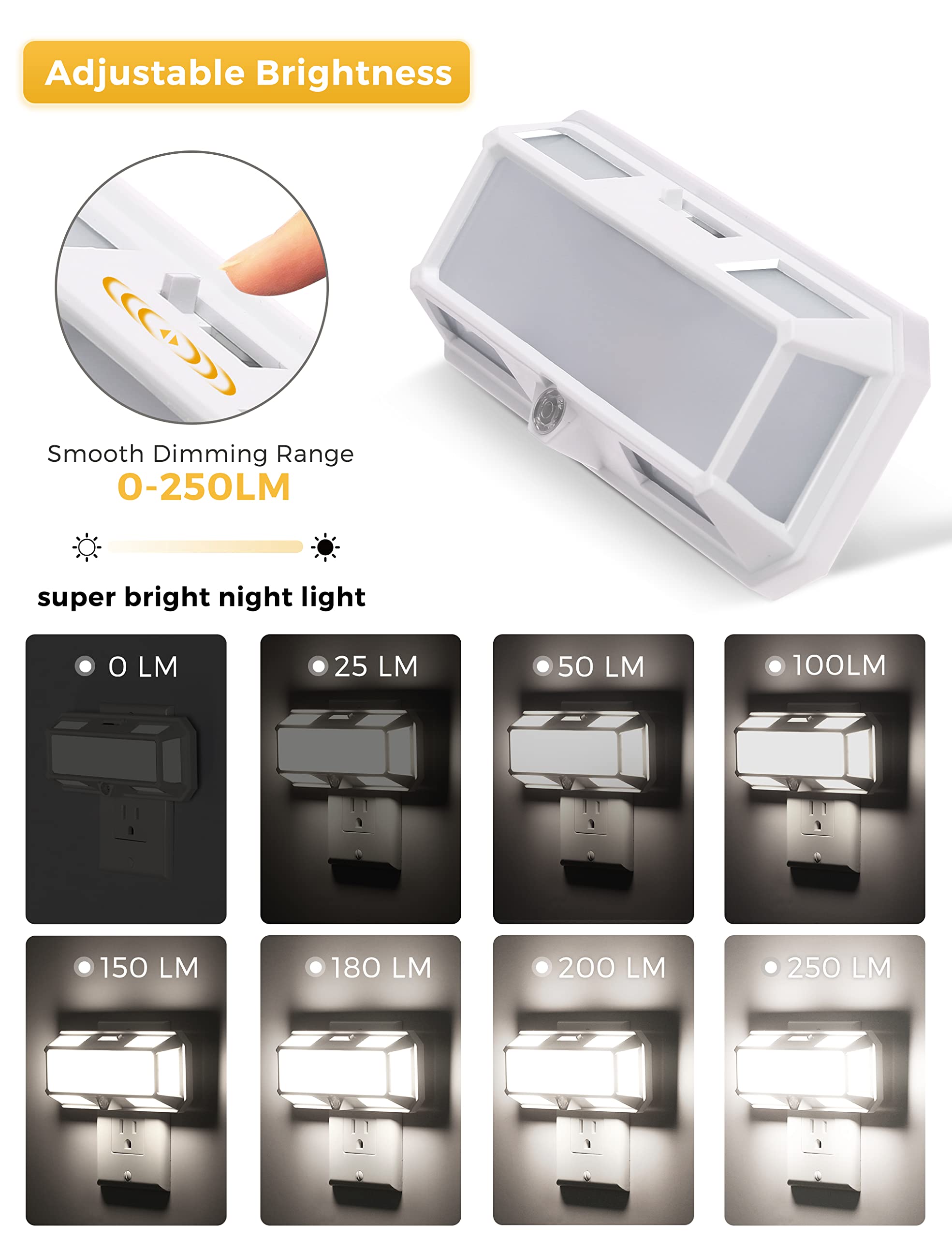 Super Bright Night Light, Lohas Night Lights Plug Into Wall [2 Pack], 0-250Lm Led Night Light With Light Sensor, 2W Dimmable Nig