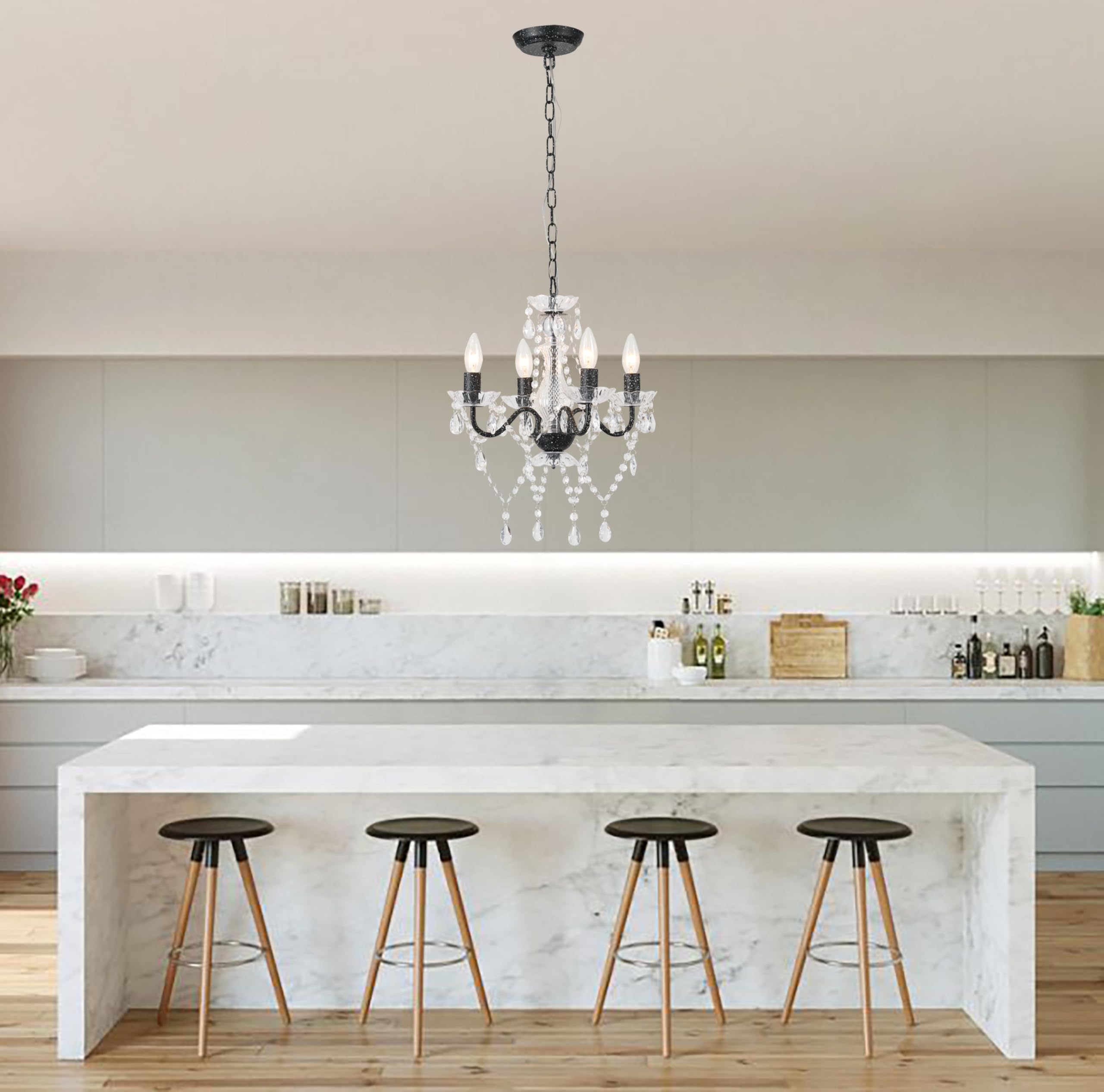 LaLuLa 4-Light Chandelier Modern Acrylic Crystal Pendant Lighting Black and White for Kitchen and Dining Room