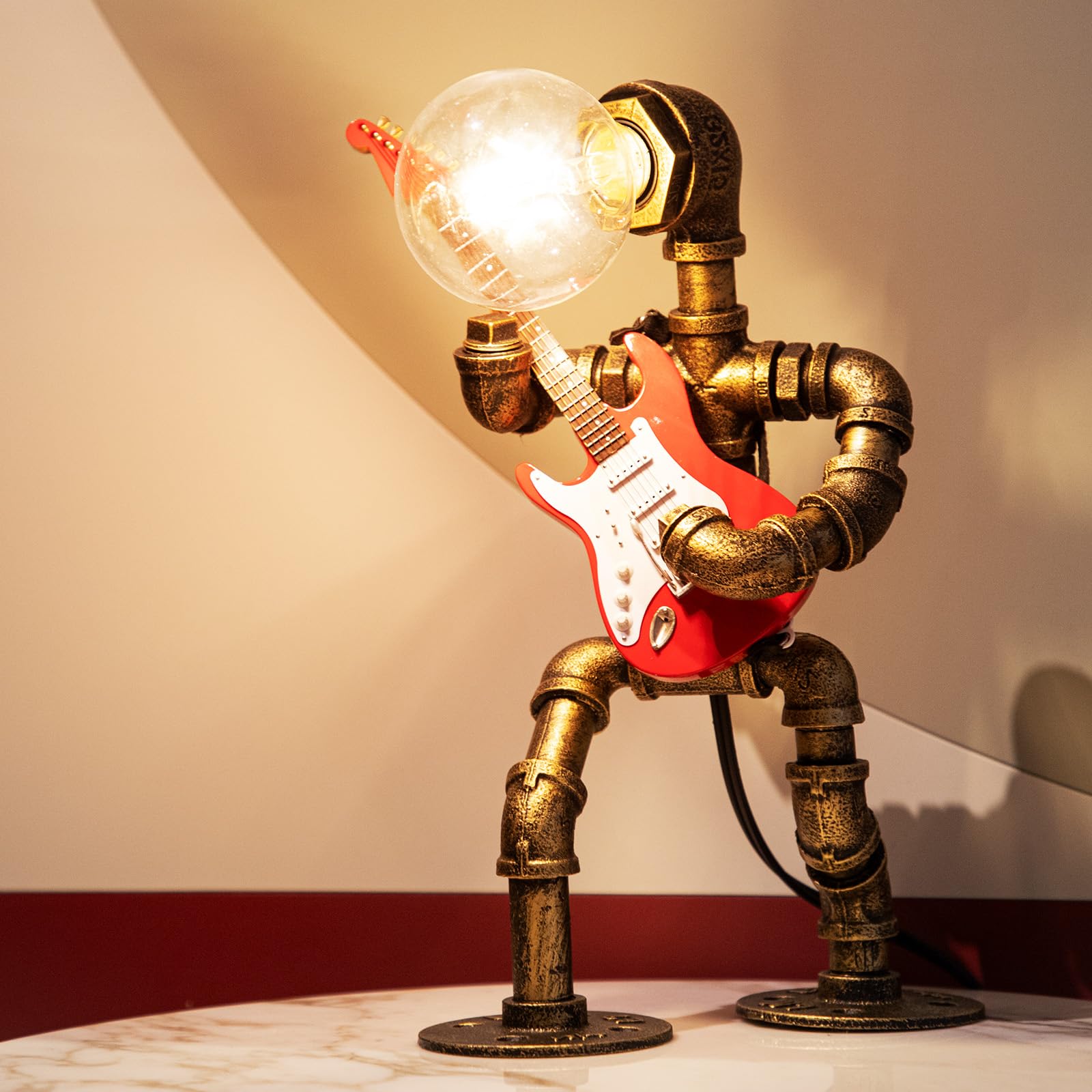 LCYY.TG Music Guitar Table Lamp Art Decor ,Steampunk Table Lamp,Retro Guitars Steampunk lamp,Cool Industrial Metal Tube Robot La