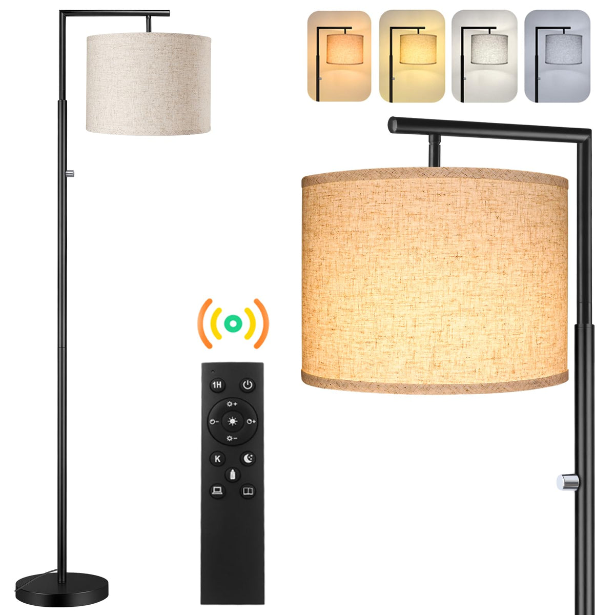 Rottogoon Dimmable Floor Lamp With Remote, 4-Color Temperature Modern Standing Lamp Control & Beige Shade, Tall Pole Floor Lamp