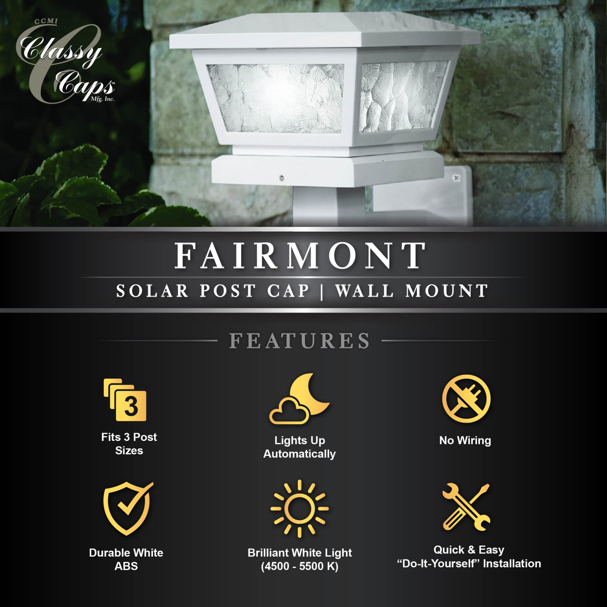 Classy Caps Fs100B Fairmont Solar Post Cap, 5" X 5", Black