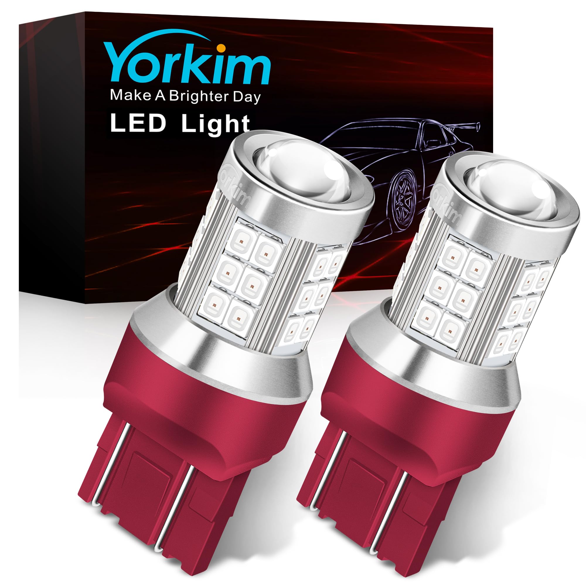 Yorkim 7443 LED Bulb Red - Projector Replacement Lamp for Stop Lights, Brake & Tail Light, Pack of 2