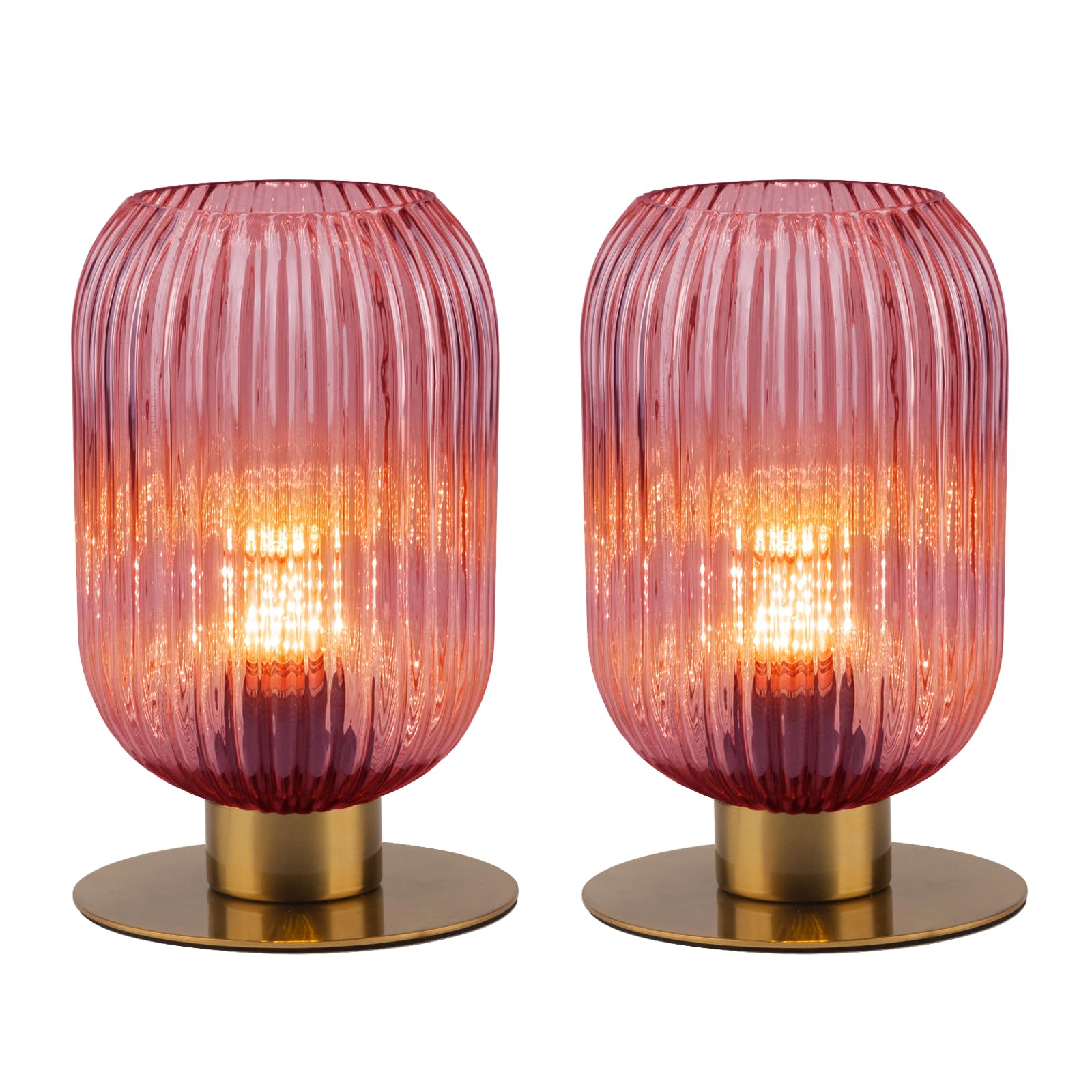 Soutas Small Table Lamps Set of 2, Mid Century Glass Desk Lamp Retro Nightstand Lamp with Gold Metal Base, Cute Bedside Lamp Pin