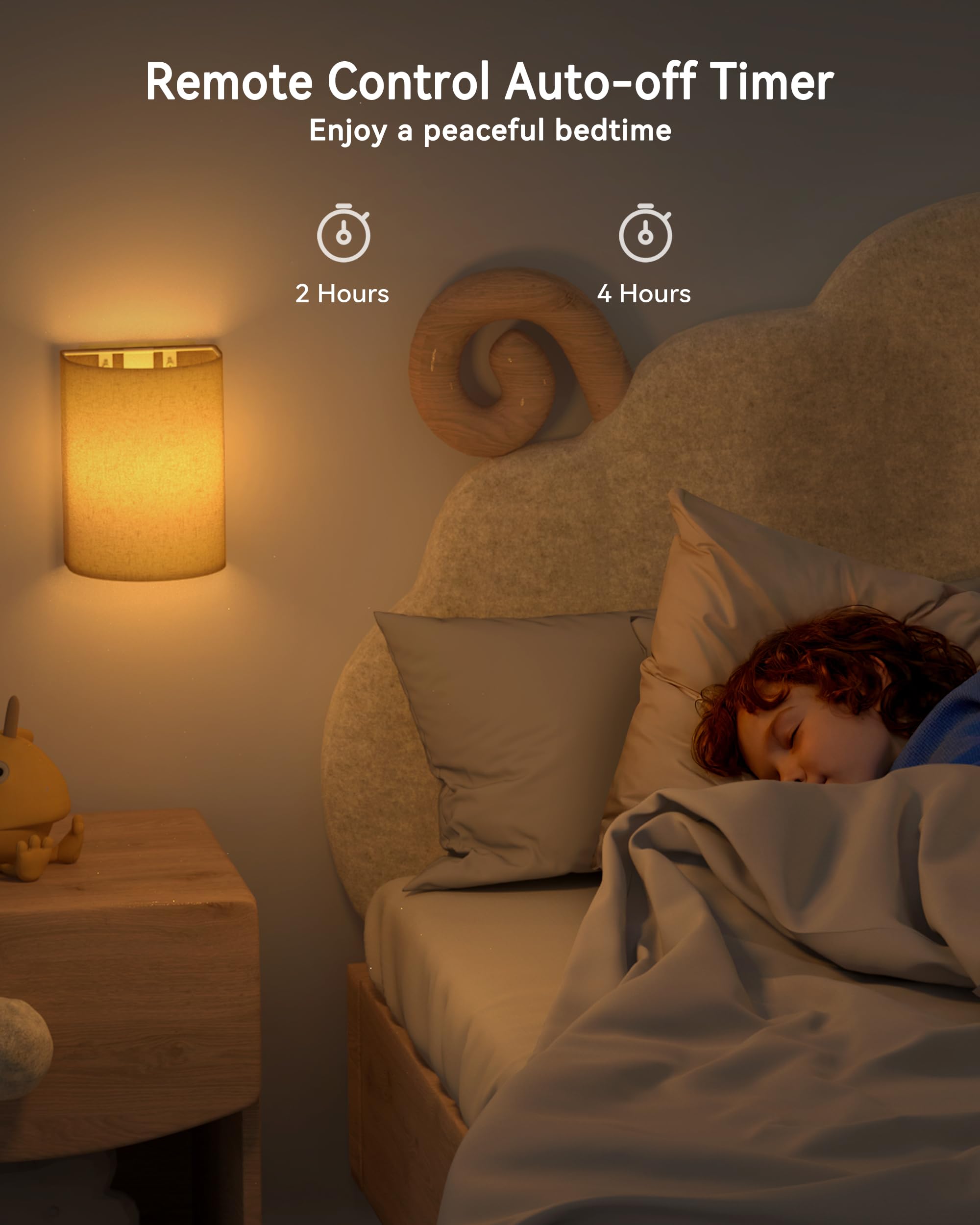 Battery Operated Wall Sconce Night Lights For Bedroom Set Of 2, Wireless Led Wall Lamp With Remote & Timer, Linen Fabric Shade C