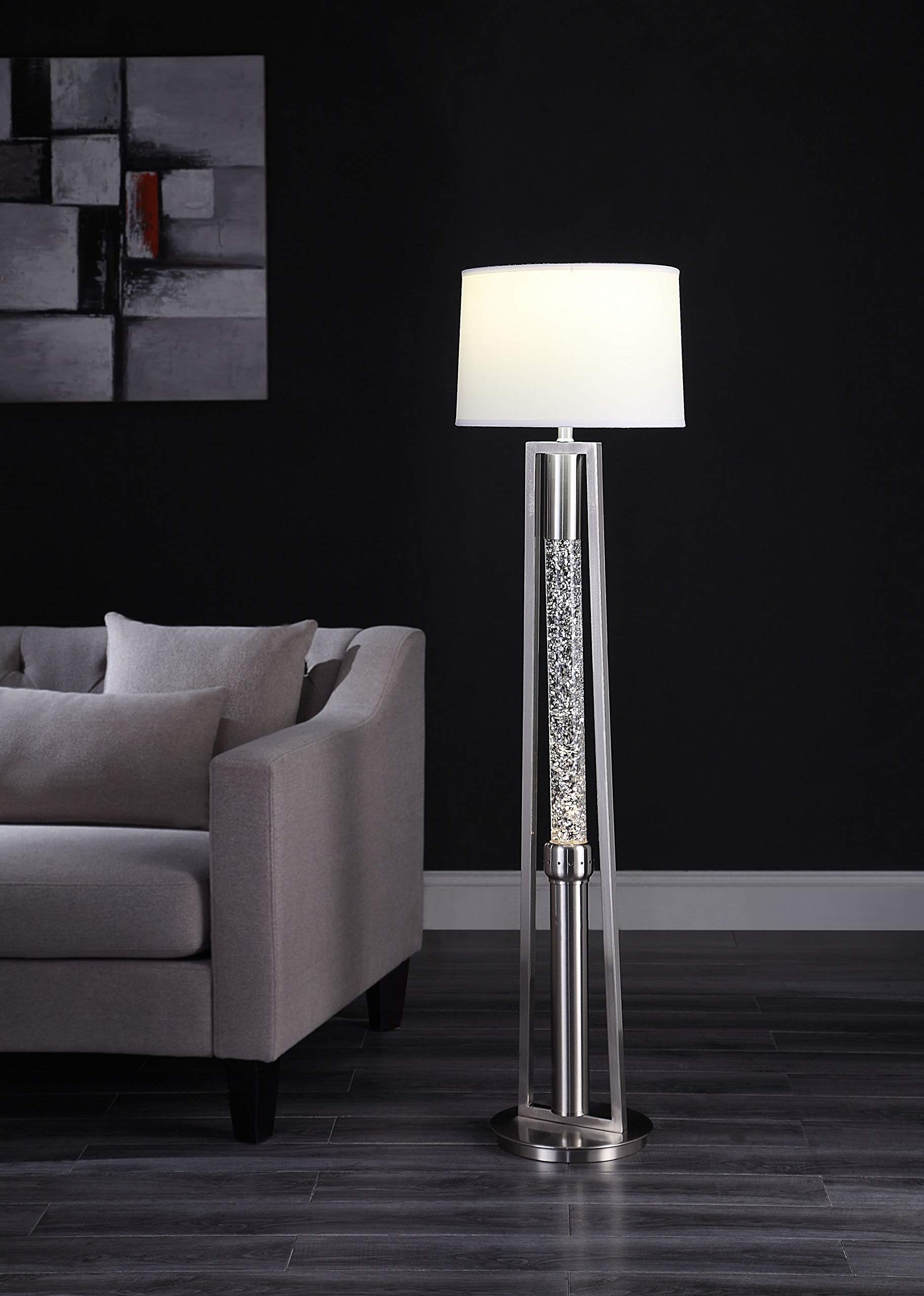 HomeRoots Lighting 15'' X 15'' X 58'' Brushed Nickel Metal Glass LED Shade Floor Lamp